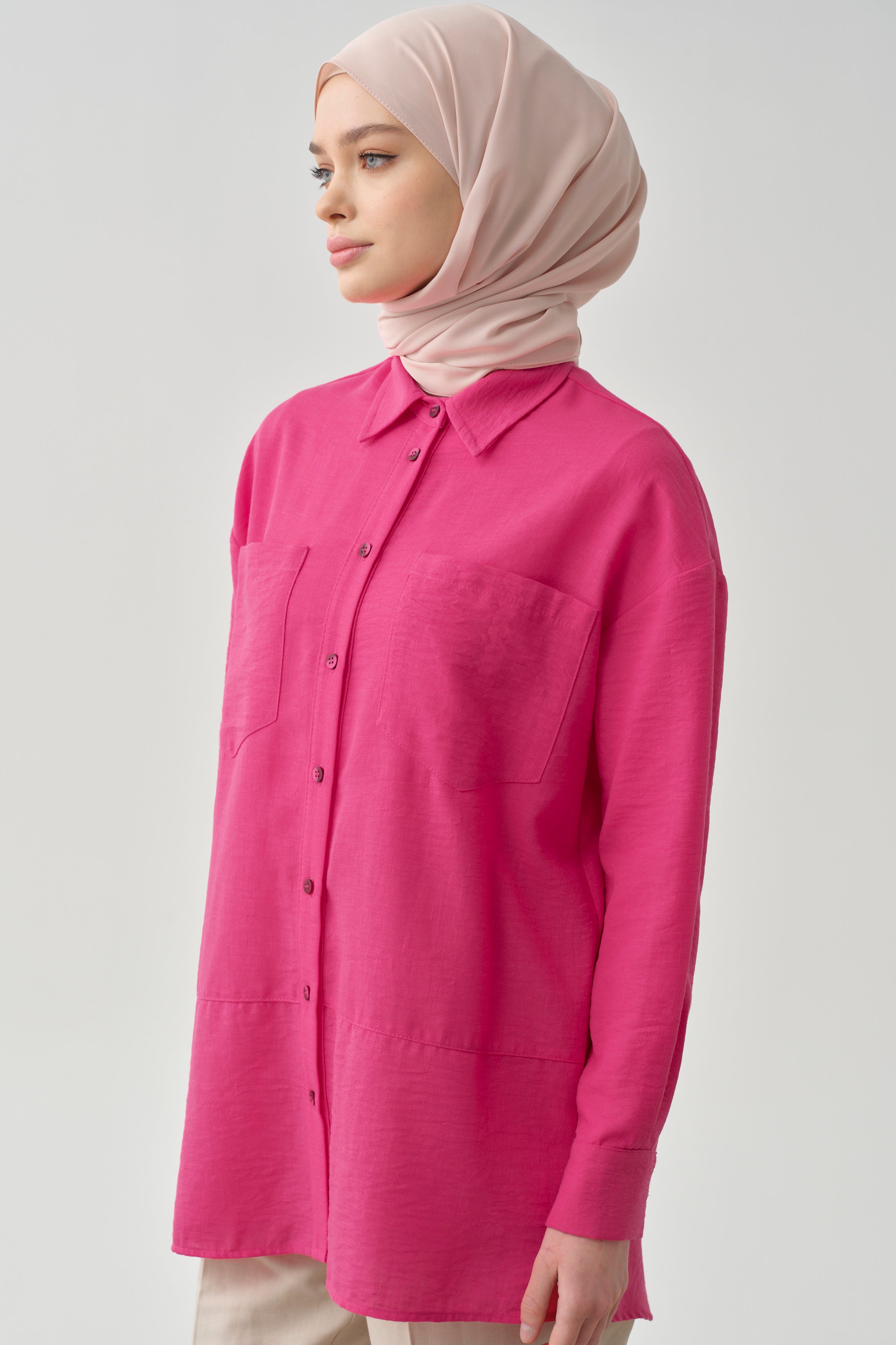 Cepli Kesik Detaylı Tunik - Fuşya TUGBA