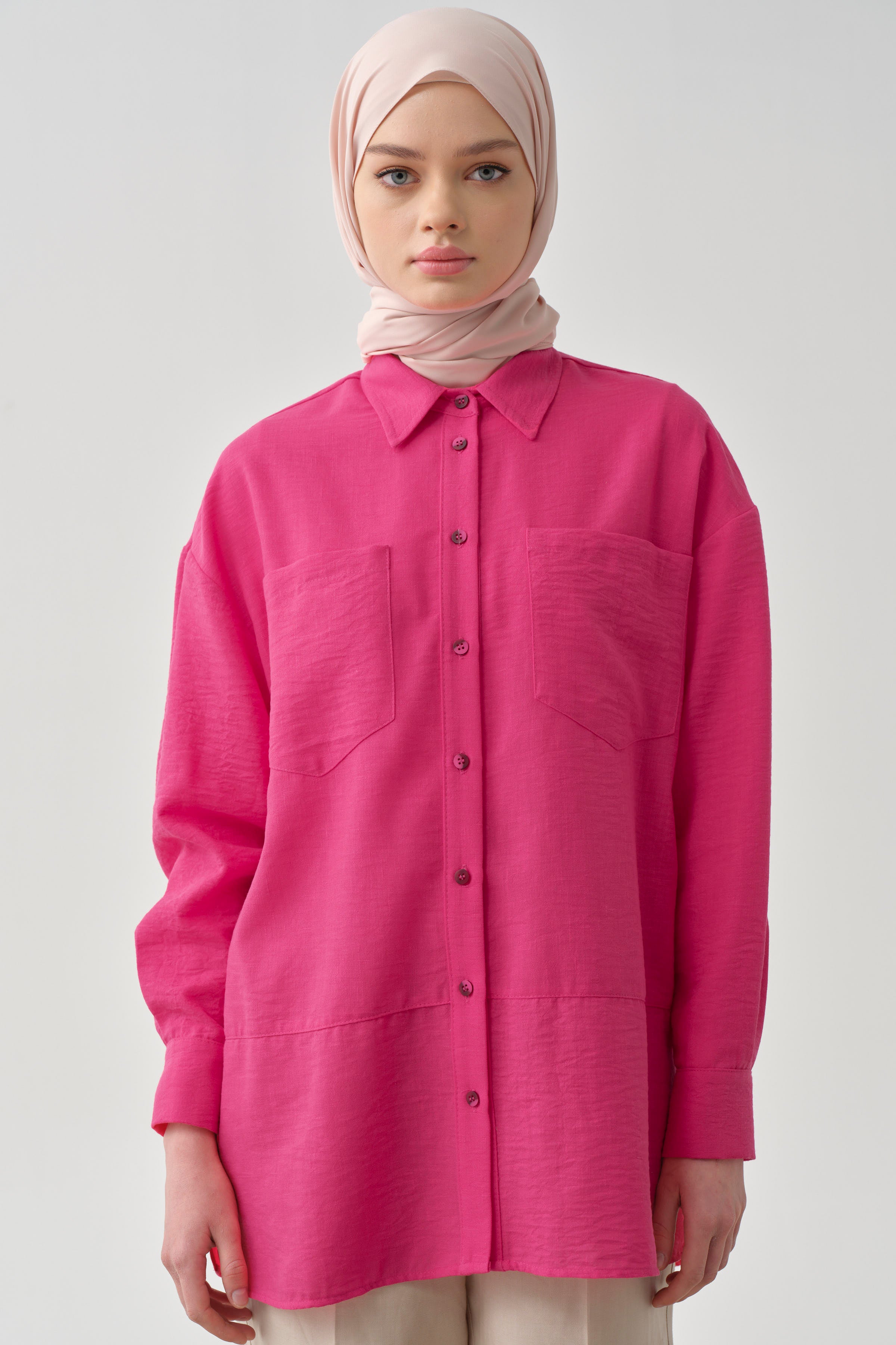 Cepli Kesik Detaylı Tunik - Fuşya TUGBA