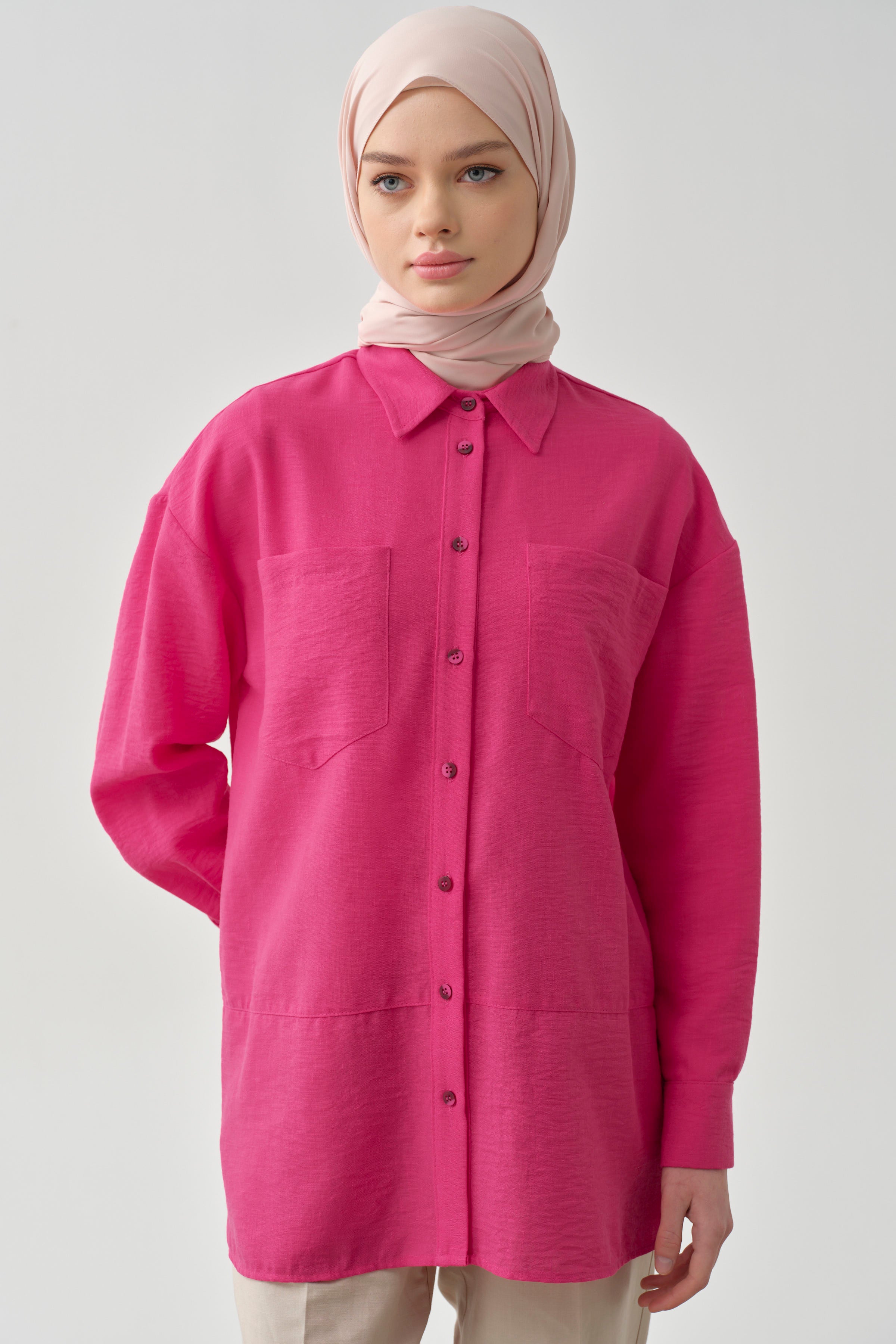 Cepli Kesik Detaylı Tunik - Fuşya TUGBA