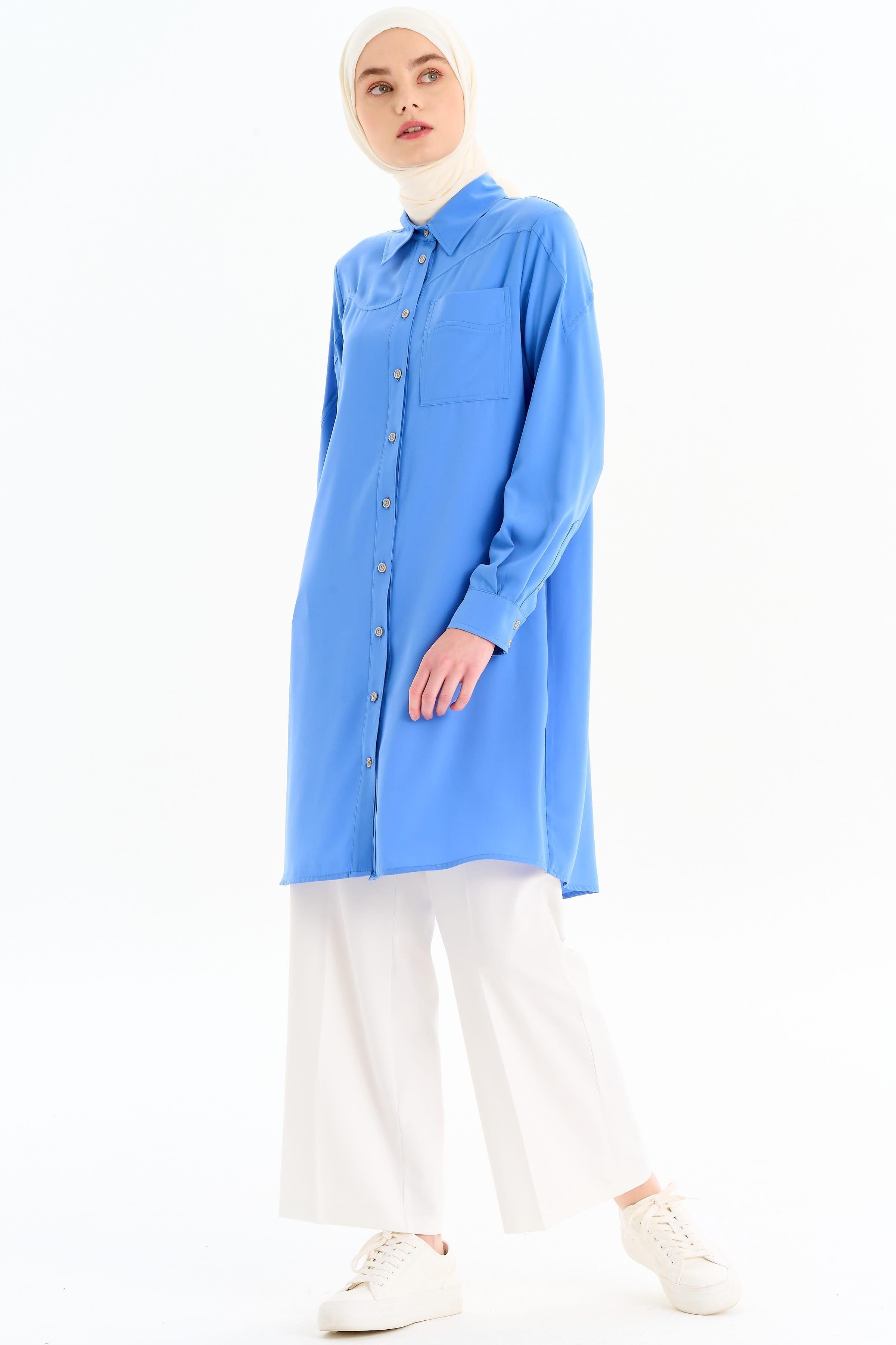 Cepli Kesik Detaylı Tunik - Mavi TUGBA