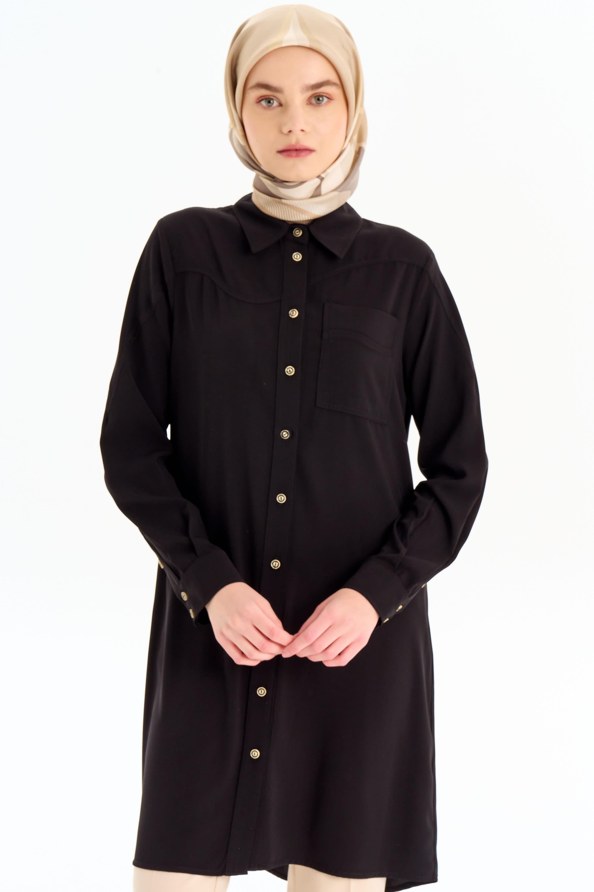 Cepli Kesik Detaylı Tunik - Siyah TUGBA