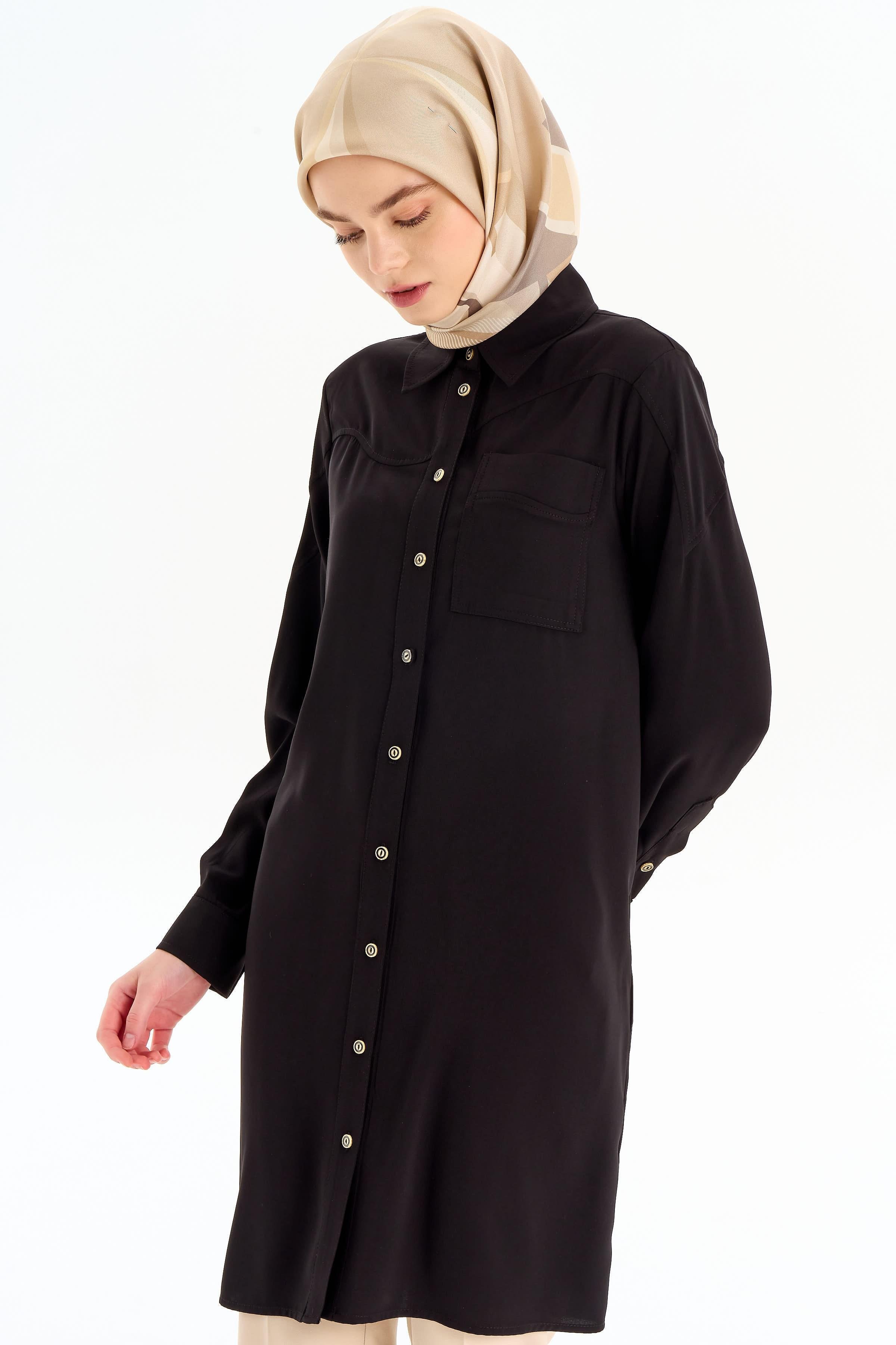 Cepli Kesik Detaylı Tunik - Siyah TUGBA