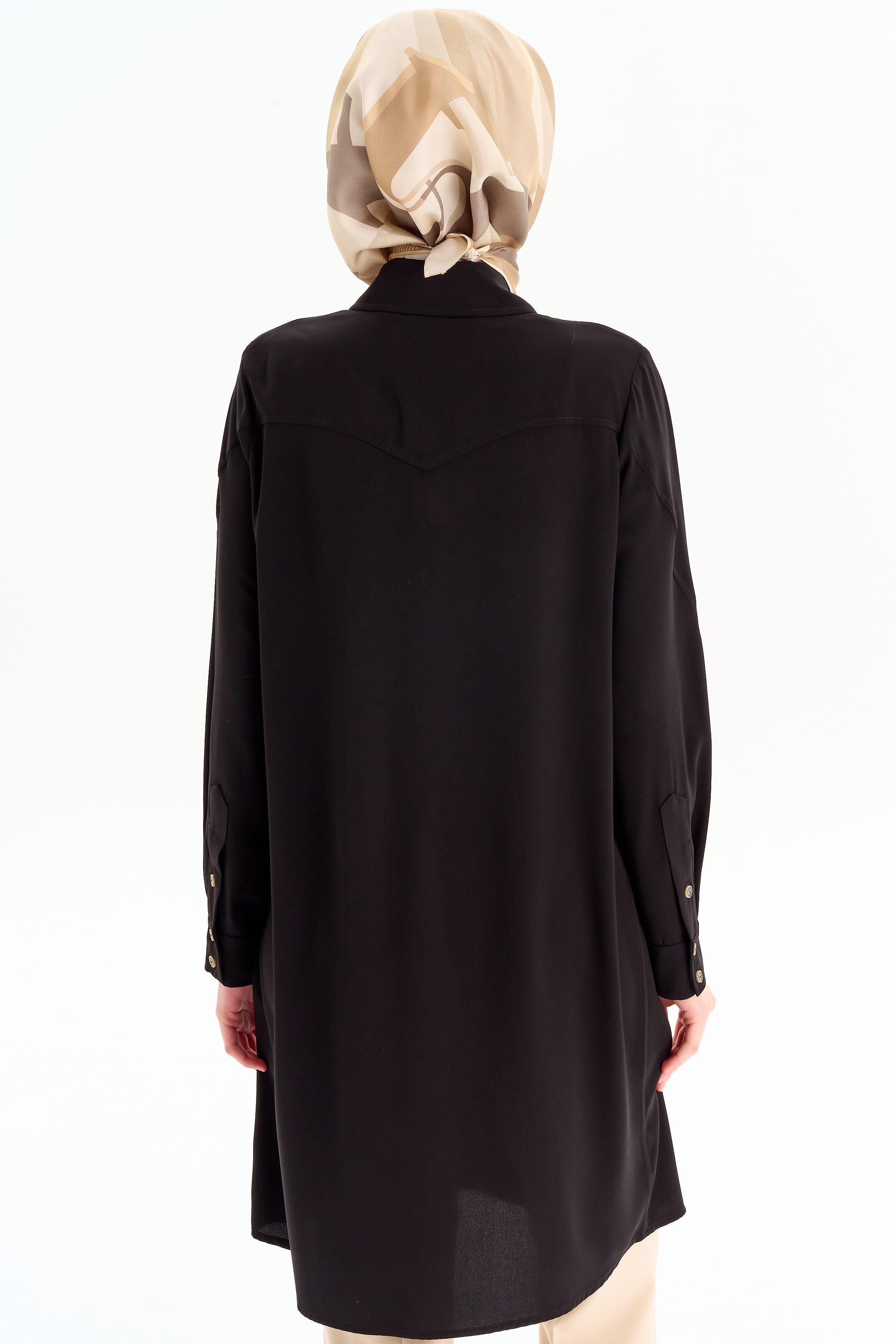 Cepli Kesik Detaylı Tunik - Siyah TUGBA