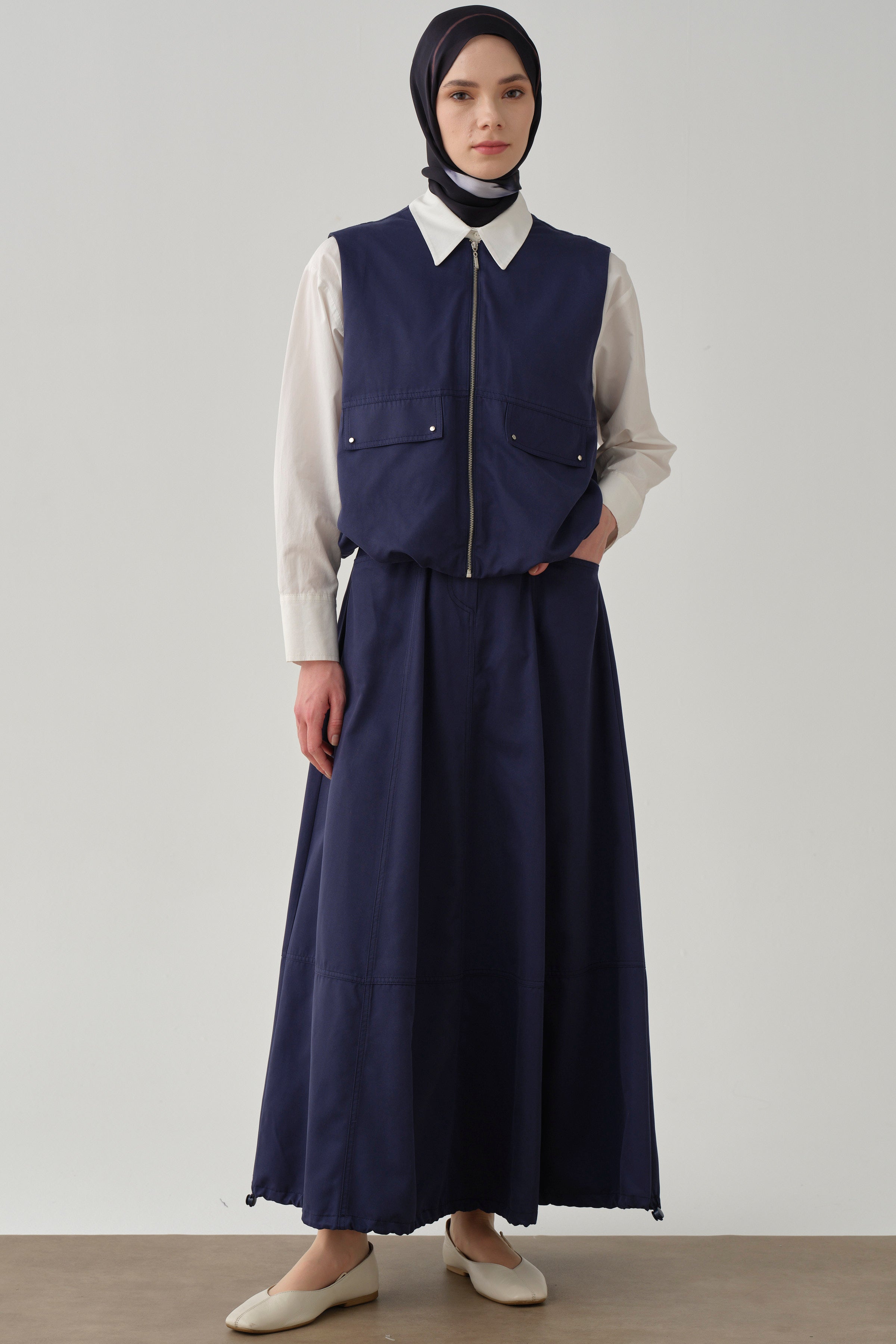 Cepli Parçalı Balon Etek - Lacivert TUGBA