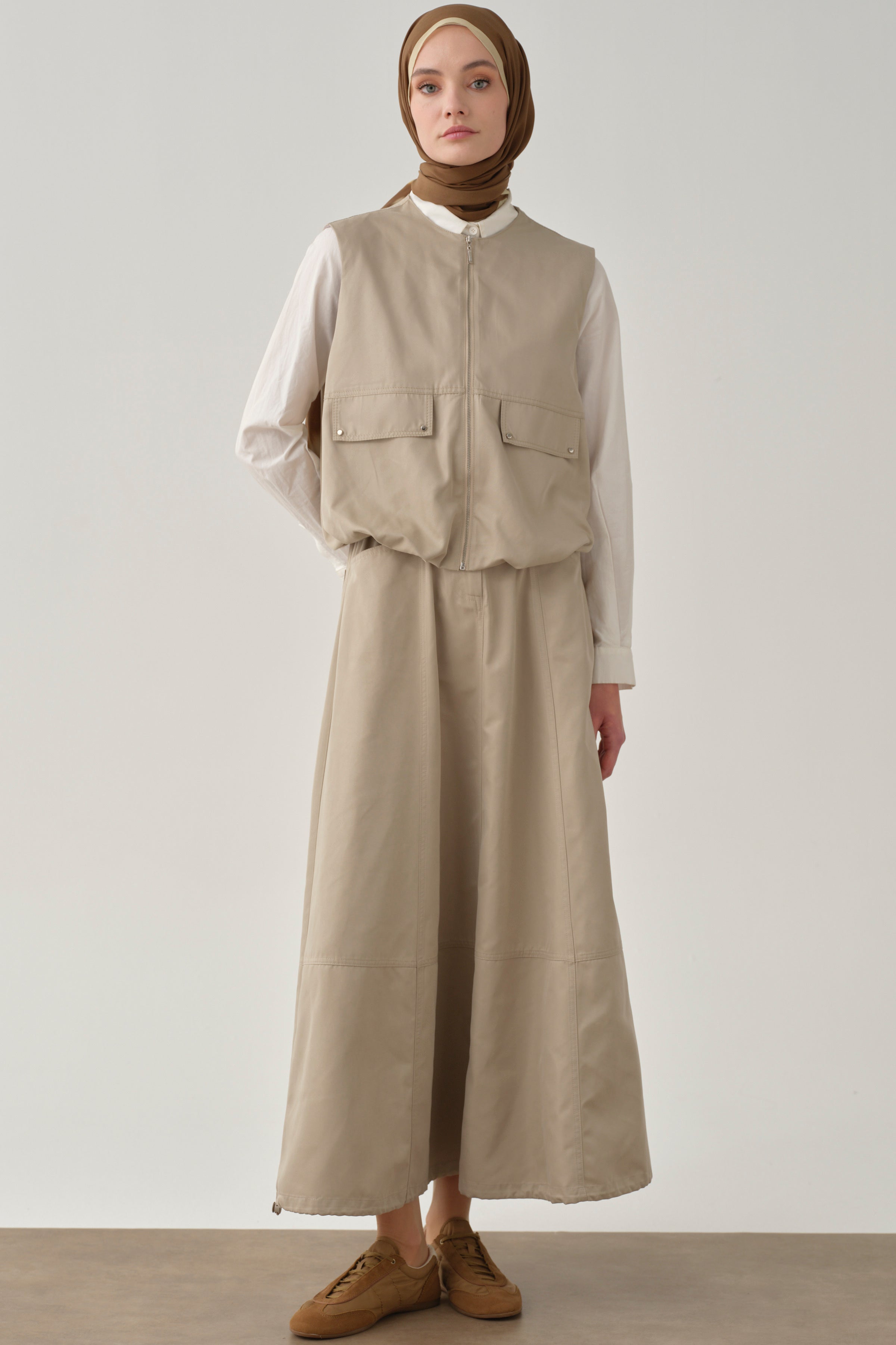 Cepli Parçalı Balon Etek - Taş TUGBA