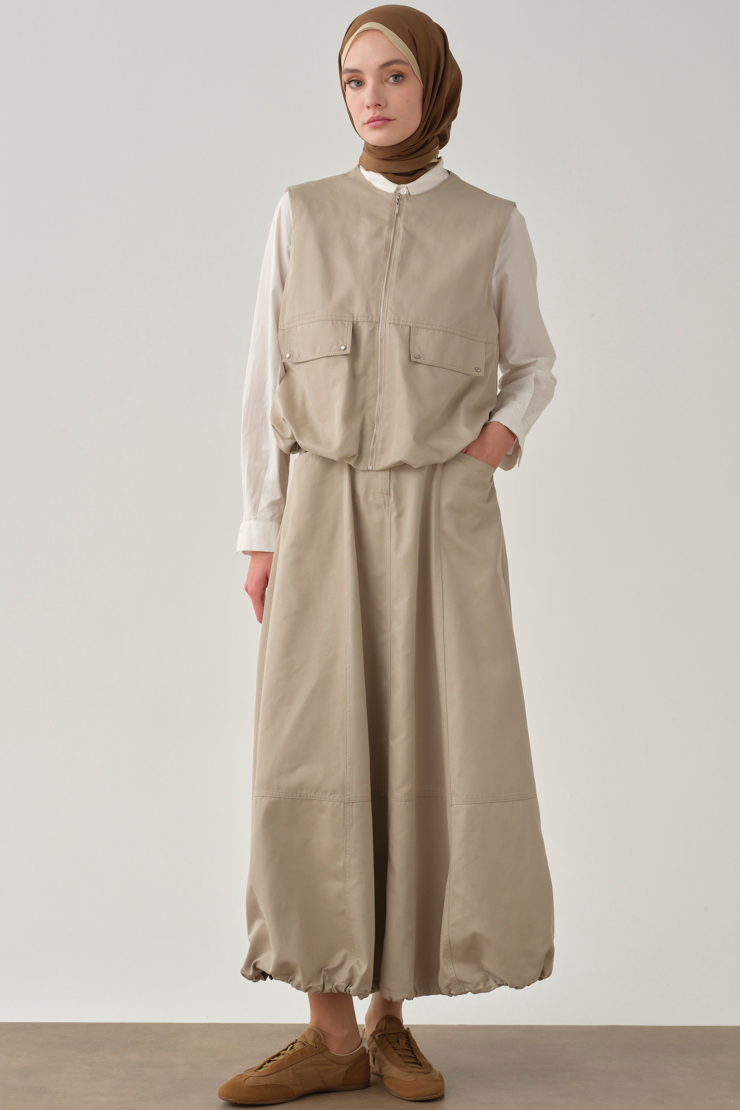 Cepli Parçalı Balon Etek - Taş TUGBA