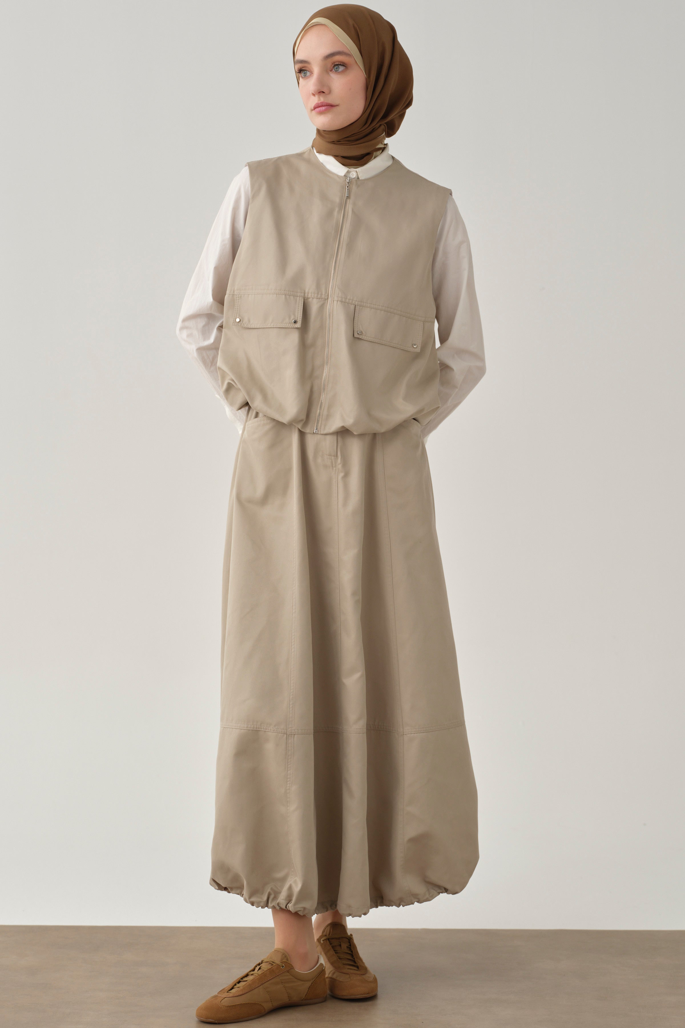 Cepli Parçalı Balon Etek - Taş TUGBA