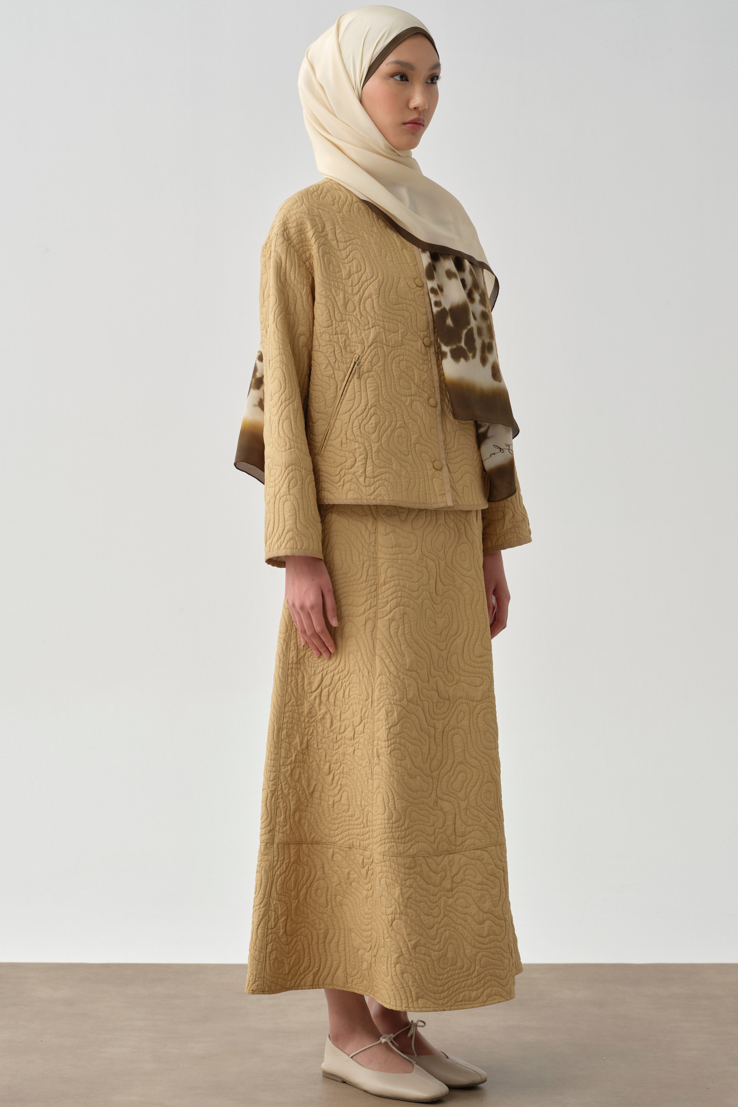 Cepli Parçalı Kapitone Etek - Camel TUGBA