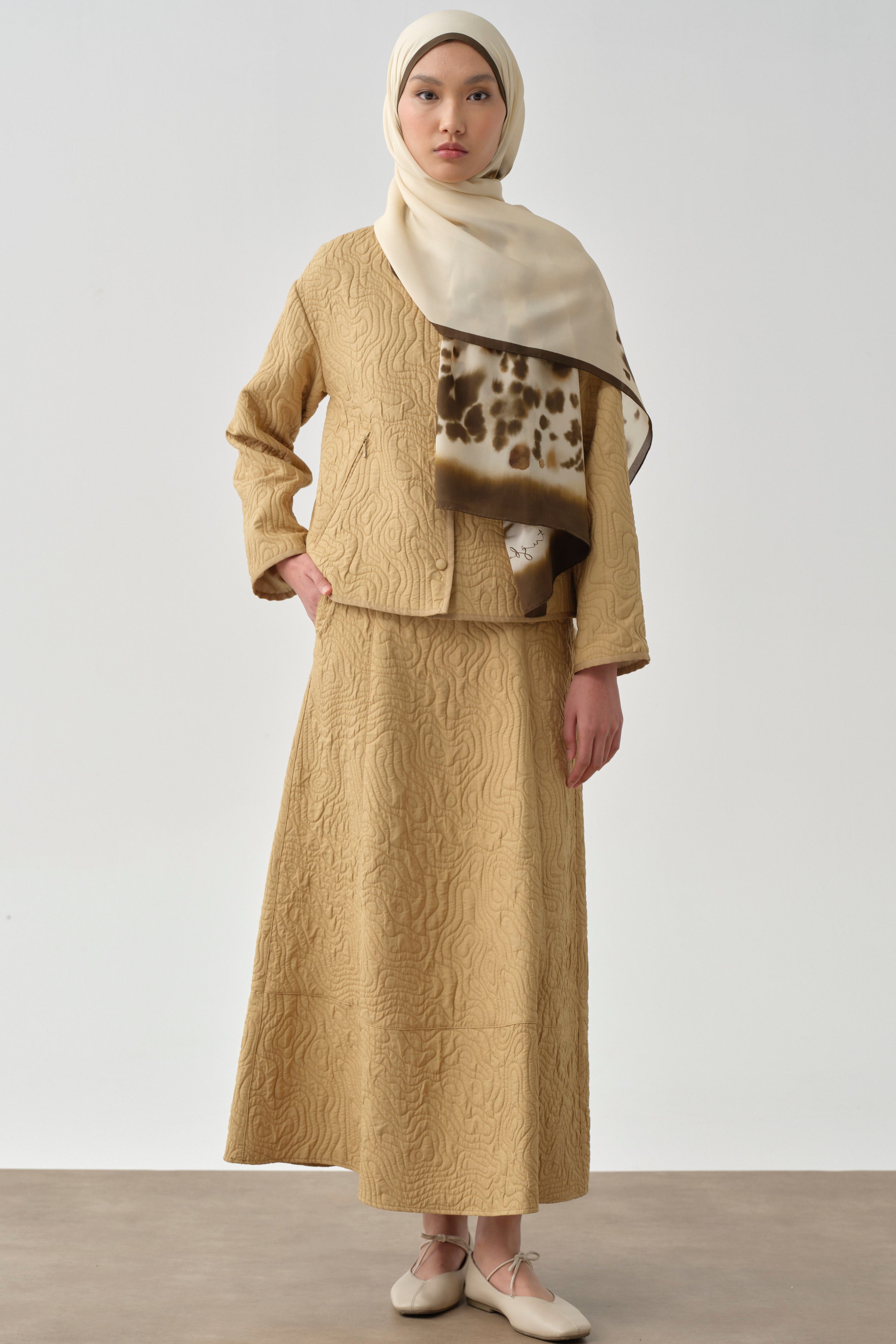 Cepli Parçalı Kapitone Etek - Camel TUGBA