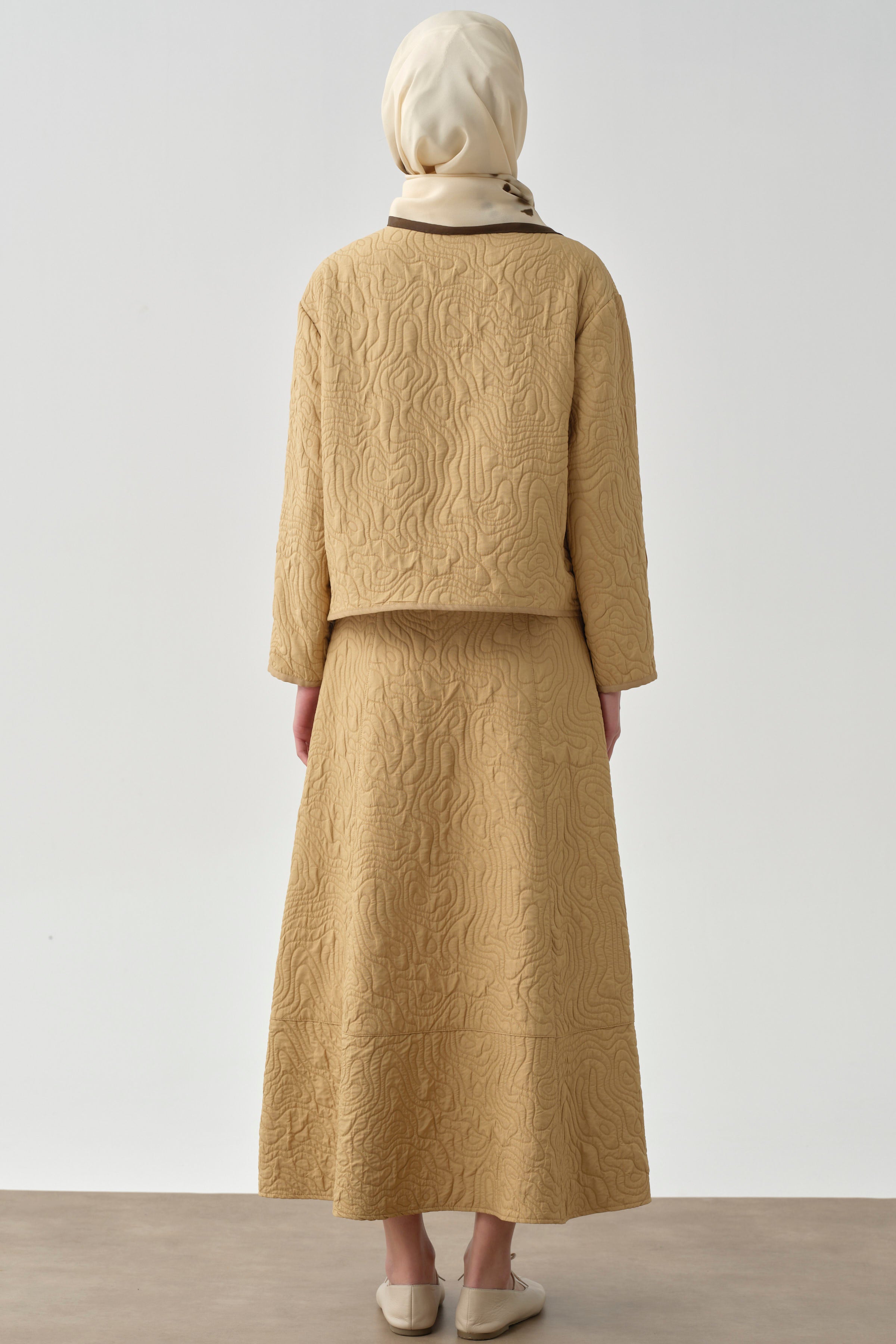 Cepli Parçalı Kapitone Etek - Camel TUGBA