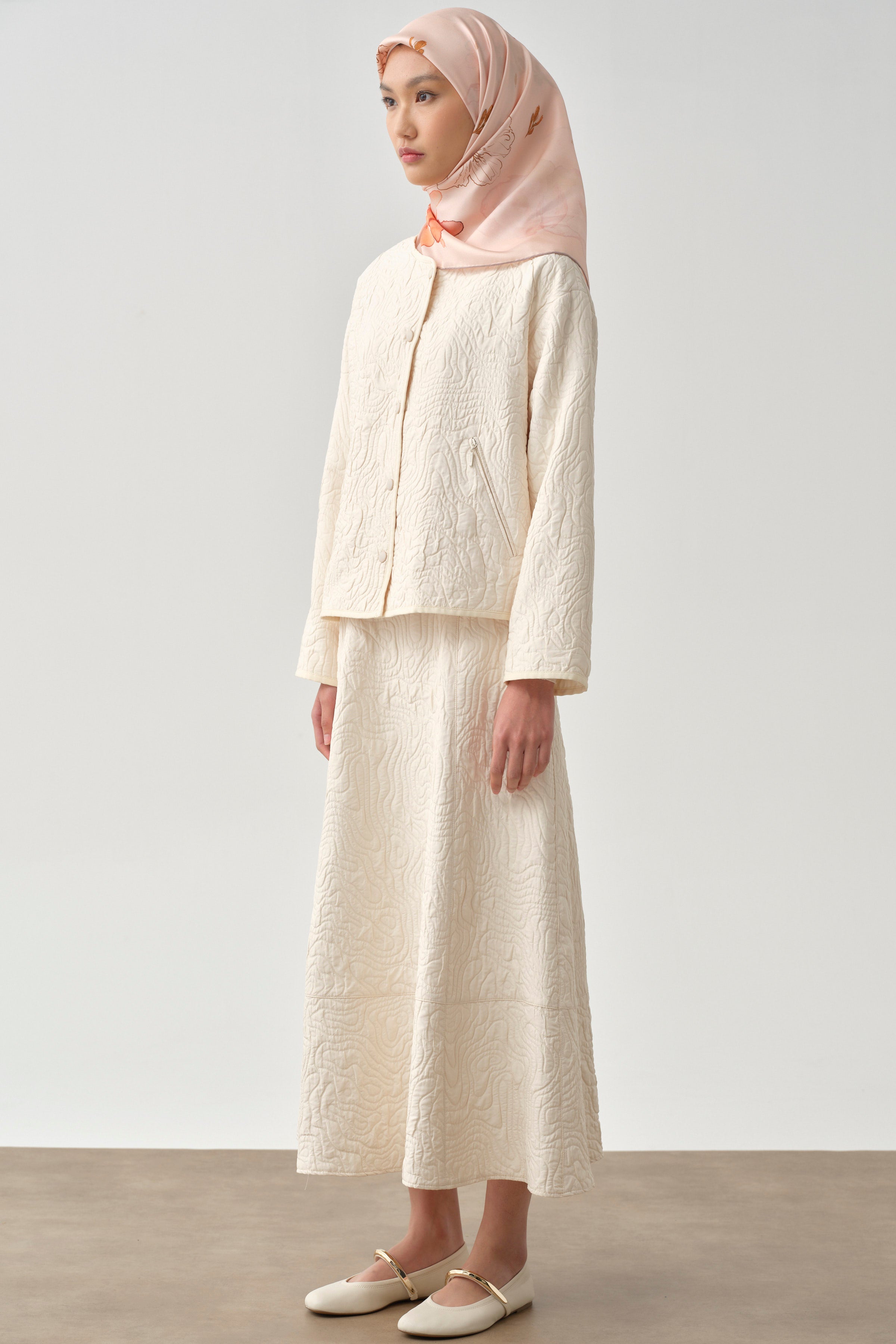 Cepli Parçalı Kapitone Etek - Ekru TUGBA