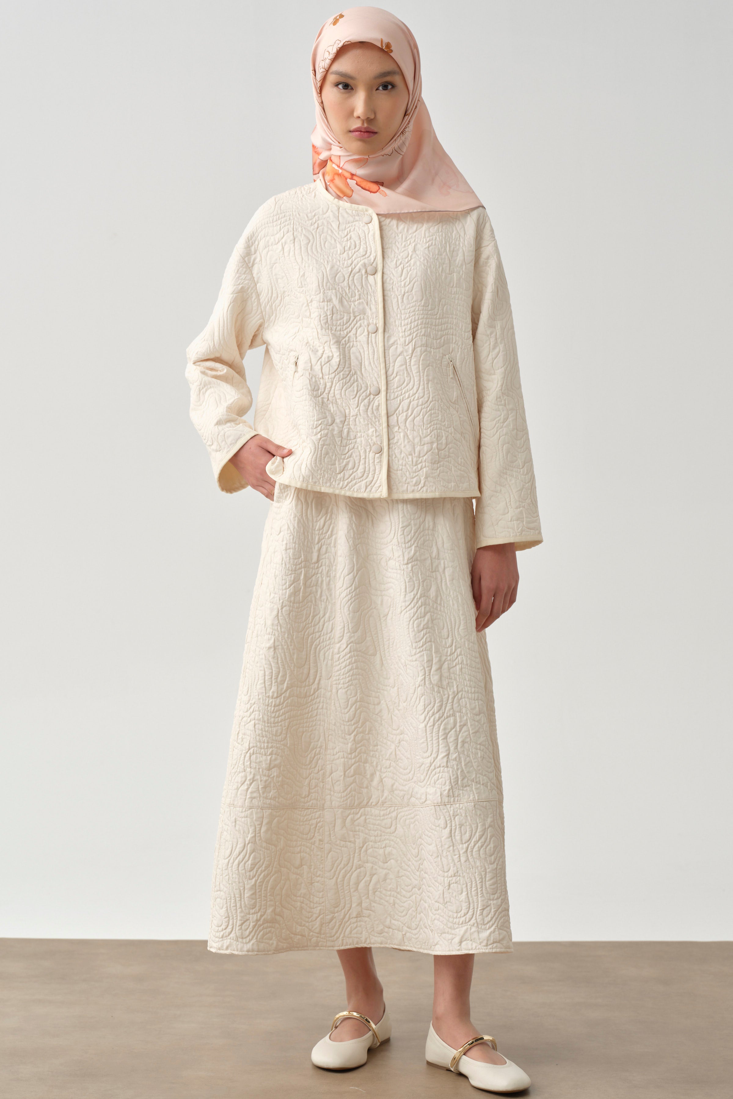 Cepli Parçalı Kapitone Etek - Ekru TUGBA