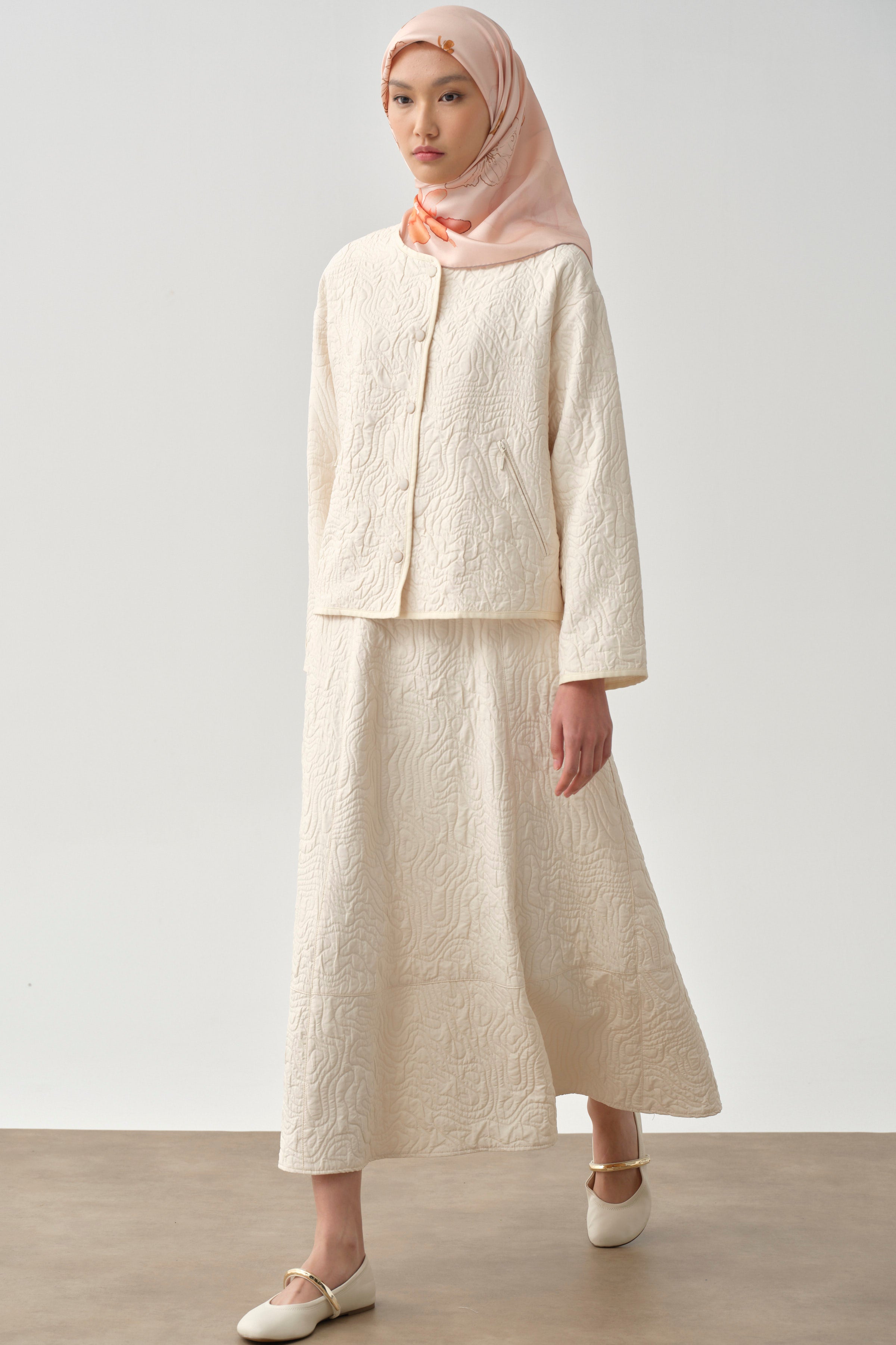 Cepli Parçalı Kapitone Etek - Ekru TUGBA