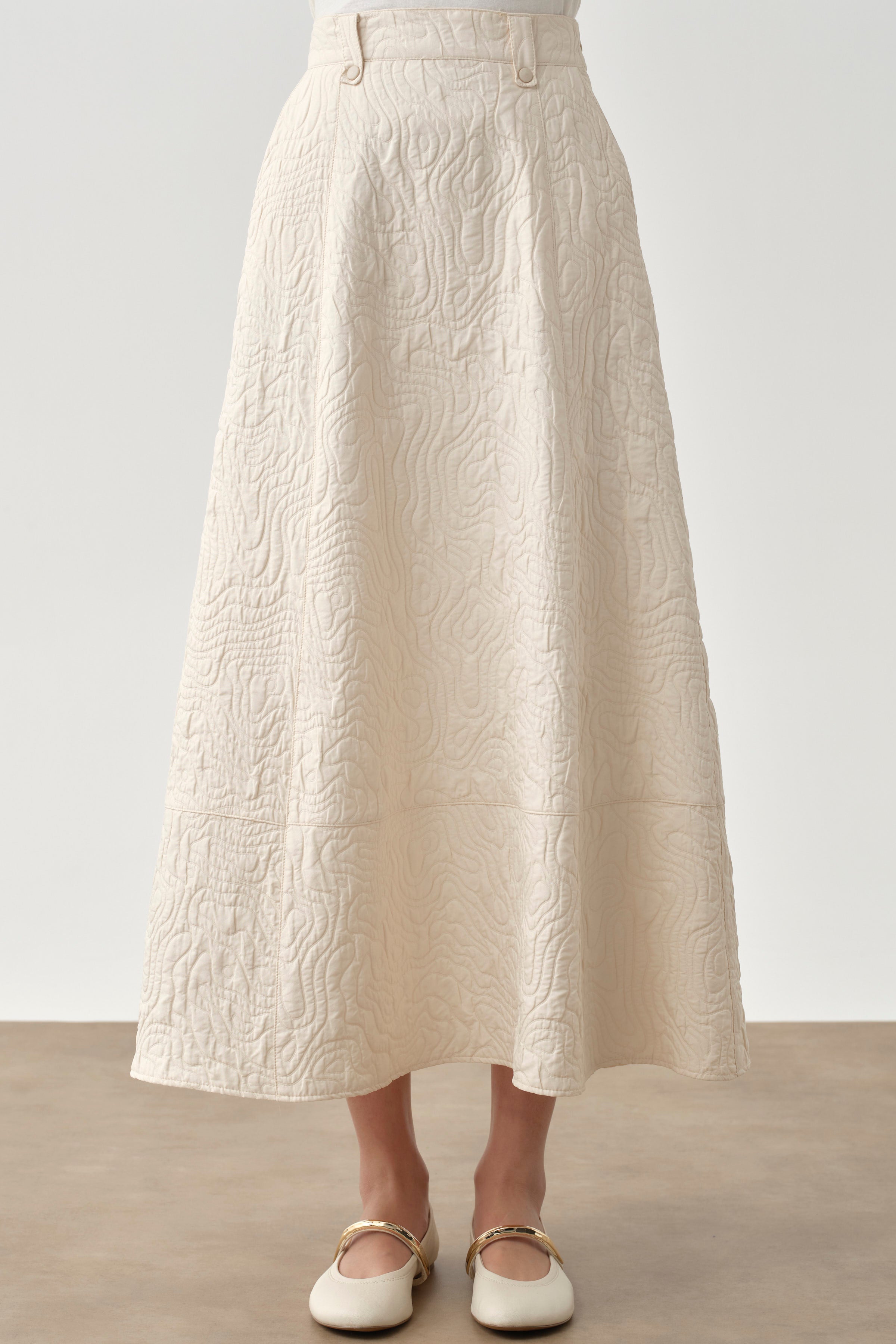 Cepli Parçalı Kapitone Etek - Ekru TUGBA