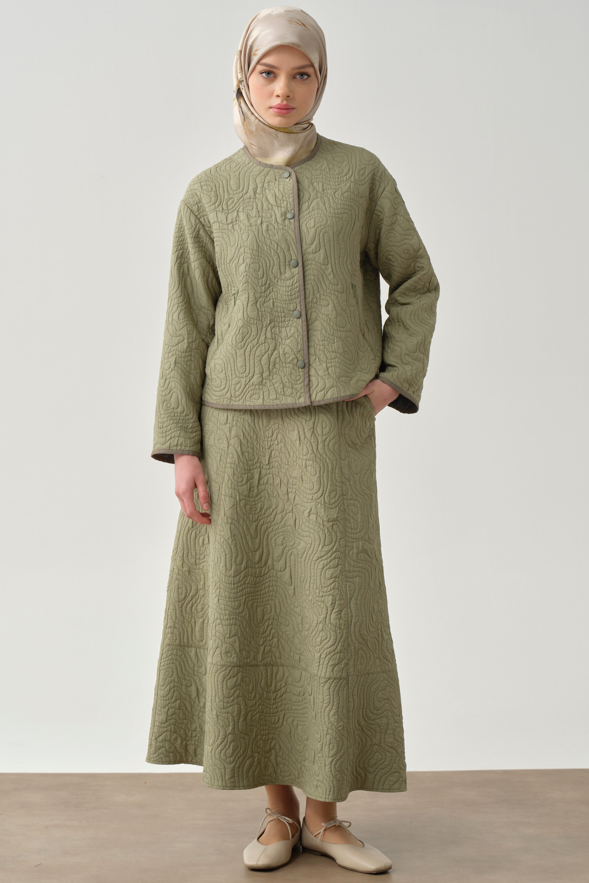 Cepli Parçalı Kapitone Etek - Mint TUGBA