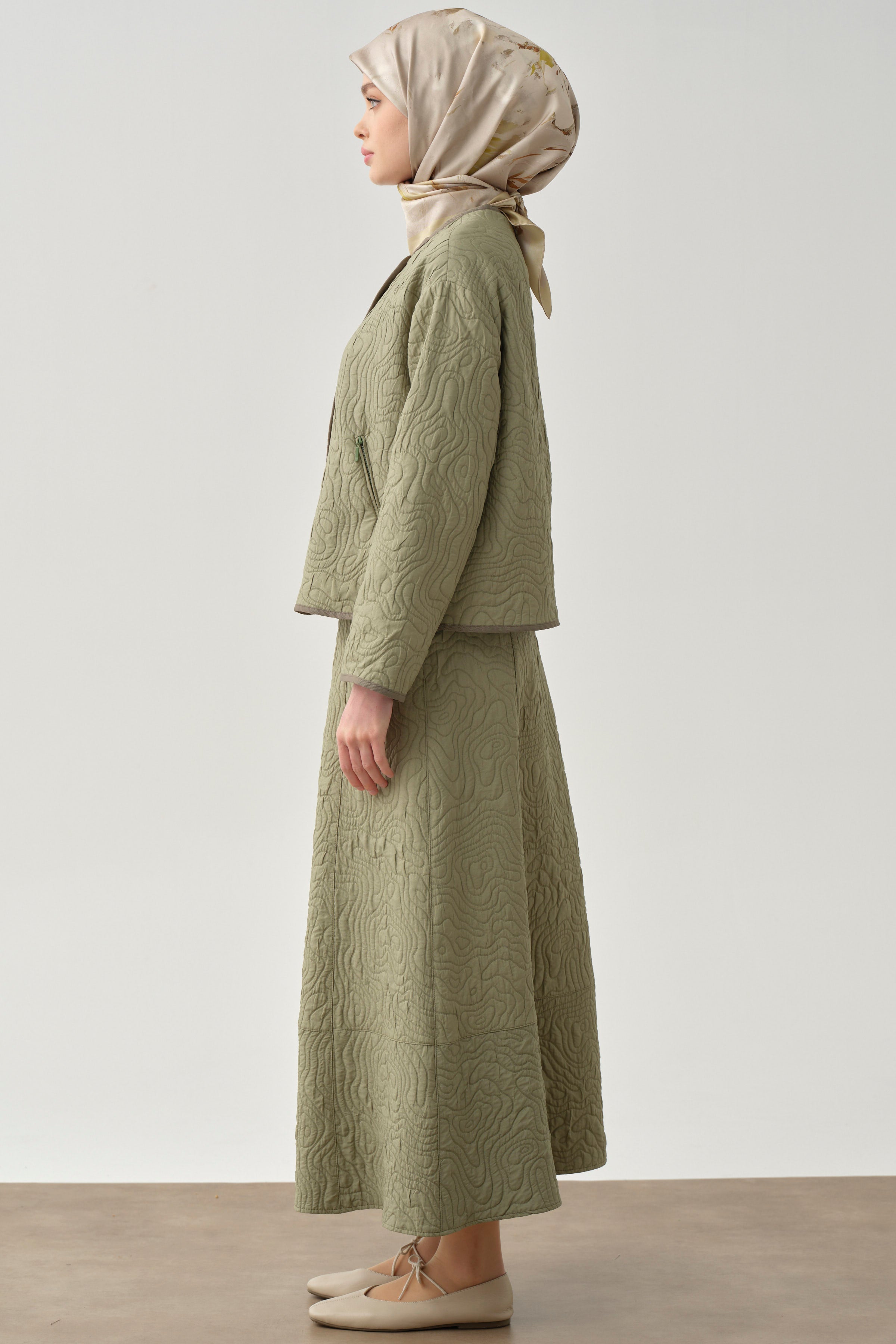 Cepli Parçalı Kapitone Etek - Mint TUGBA