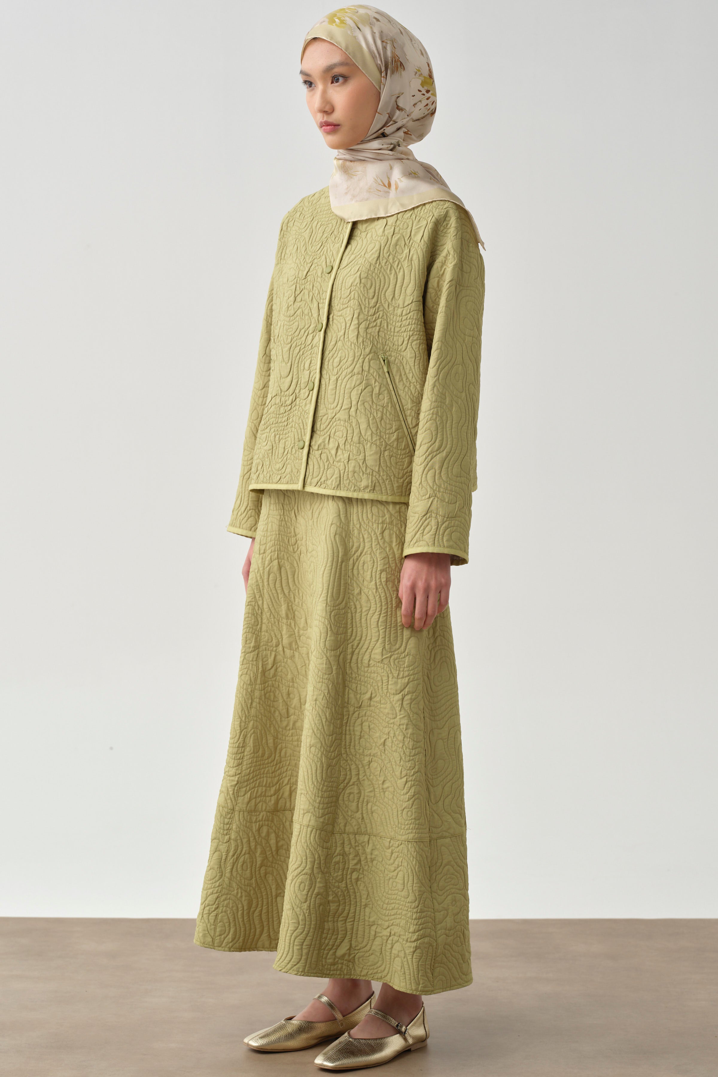 Cepli Parçalı Kapitone Etek - Olive TUGBA