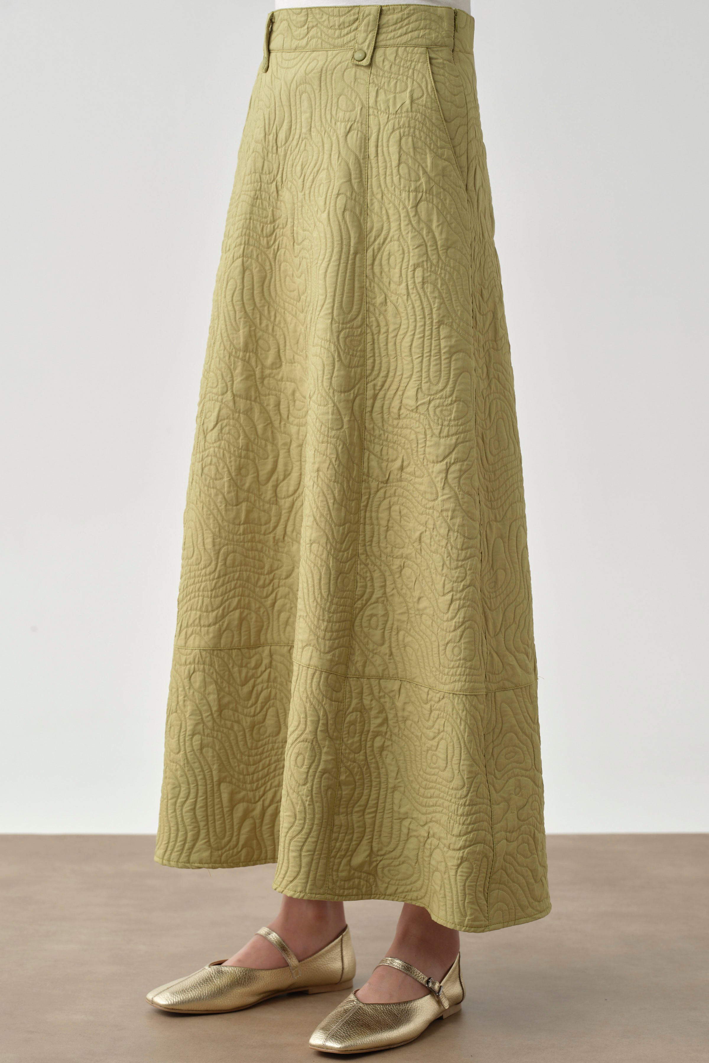 Cepli Parçalı Kapitone Etek - Olive TUGBA