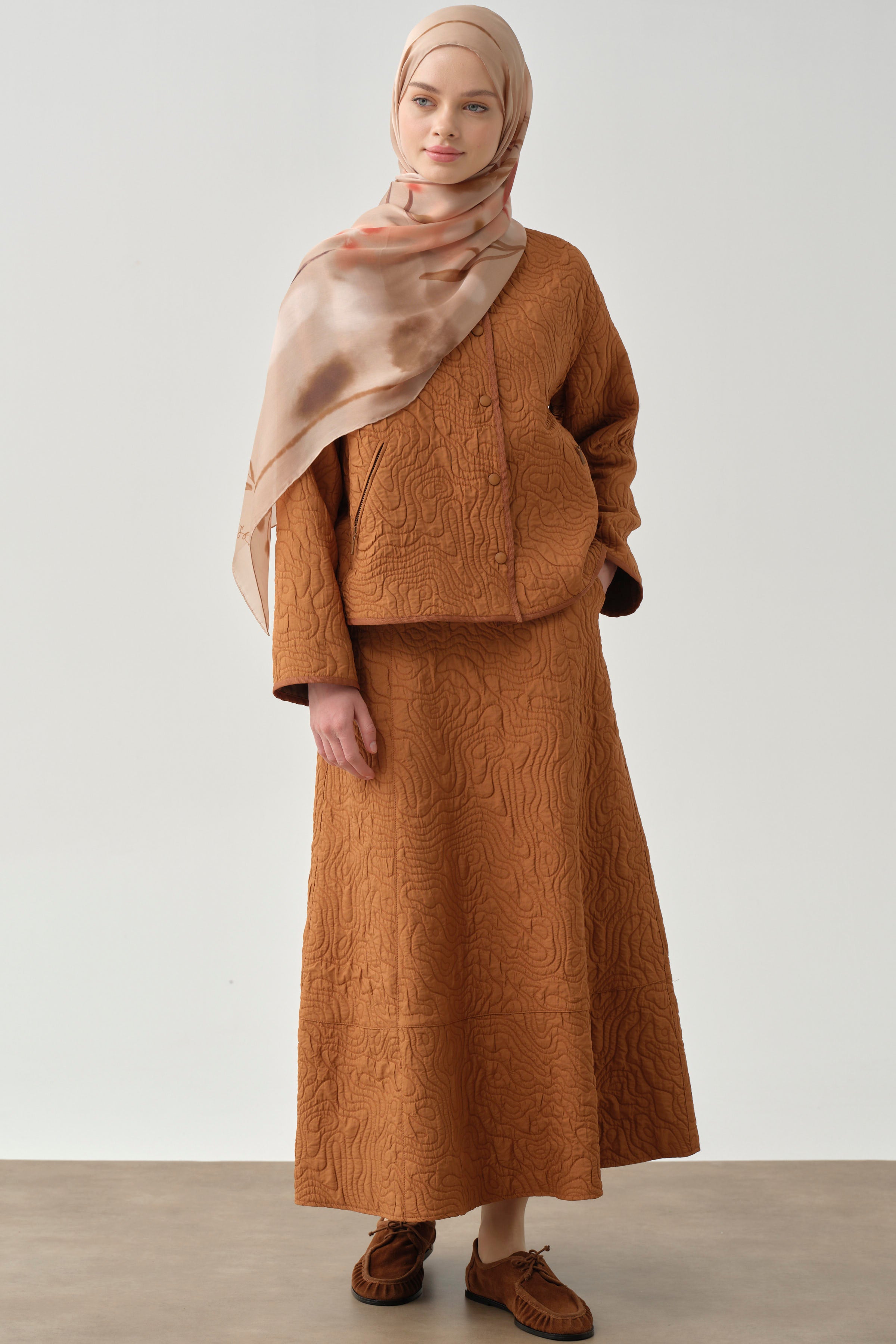 Cepli Parçalı Kapitone Etek - Tarçın TUGBA