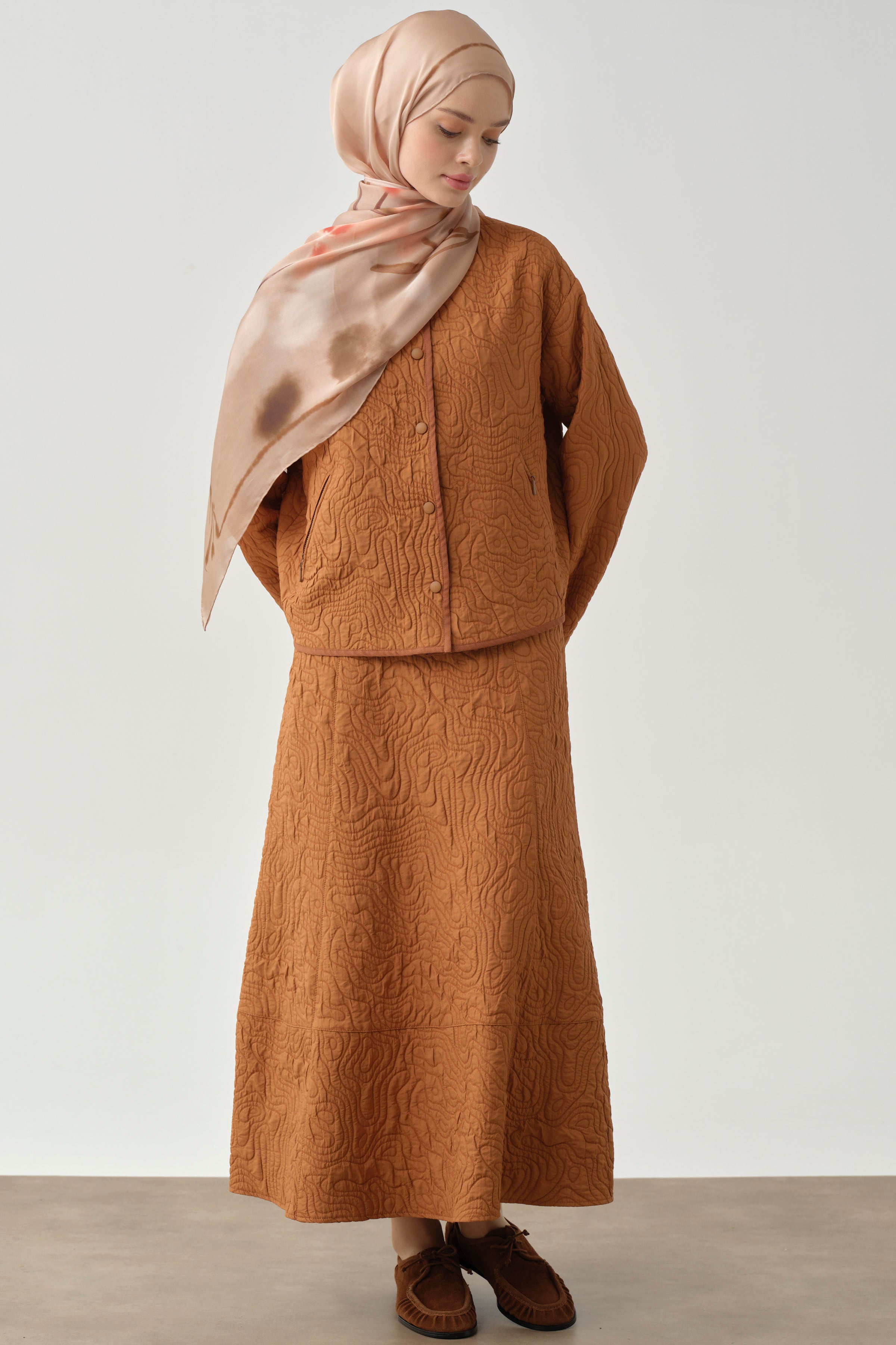 Cepli Parçalı Kapitone Etek - Tarçın TUGBA