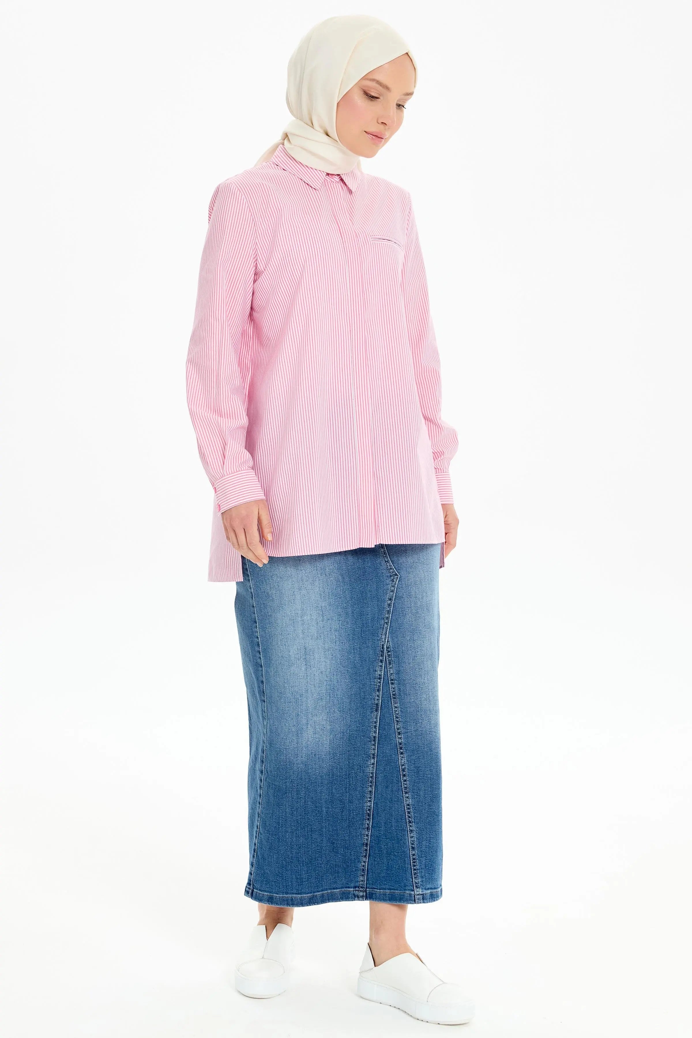 Cepli Spor Denim Etek - İndigo TUGBA