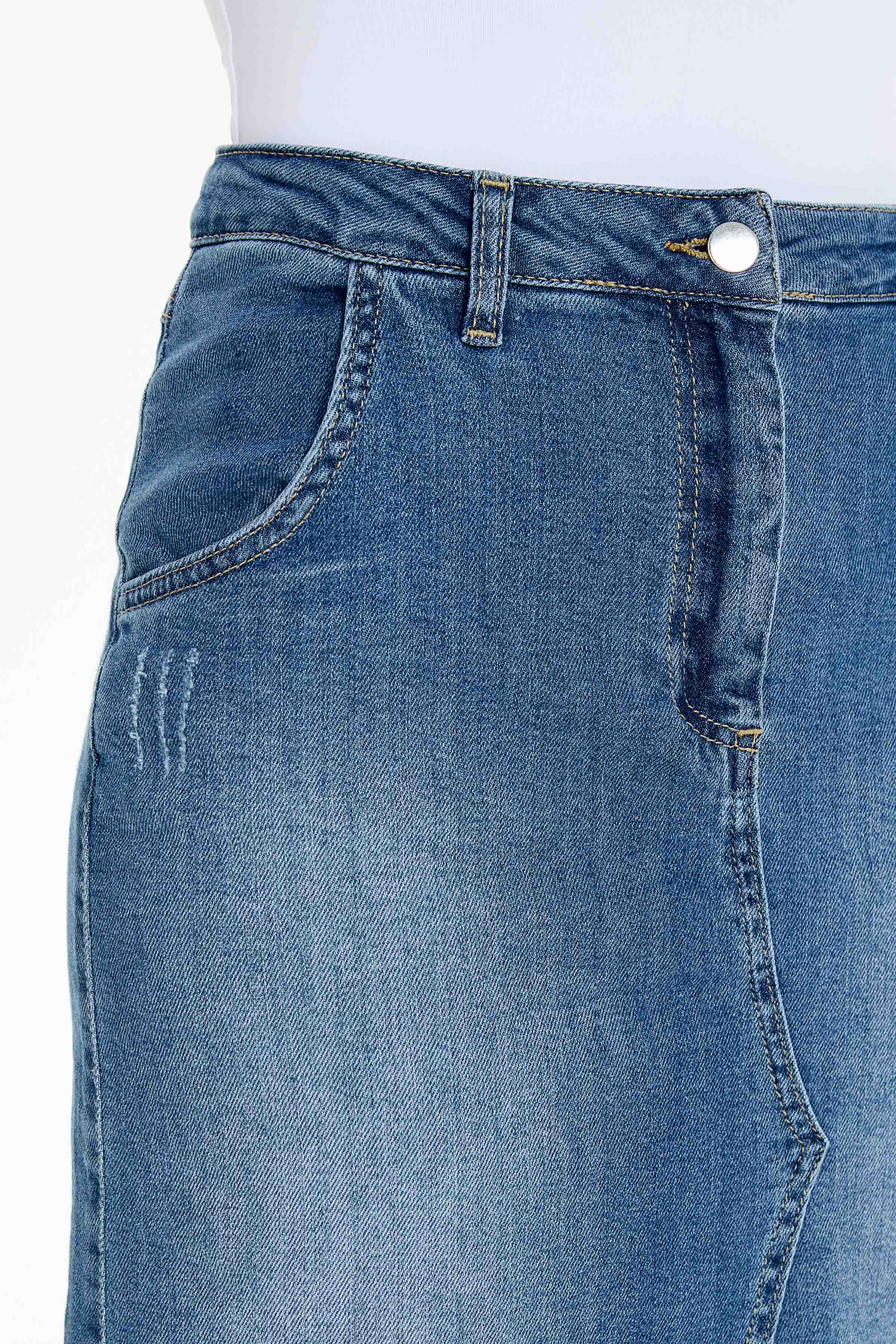 Cepli Spor Denim Etek - İndigo TUGBA