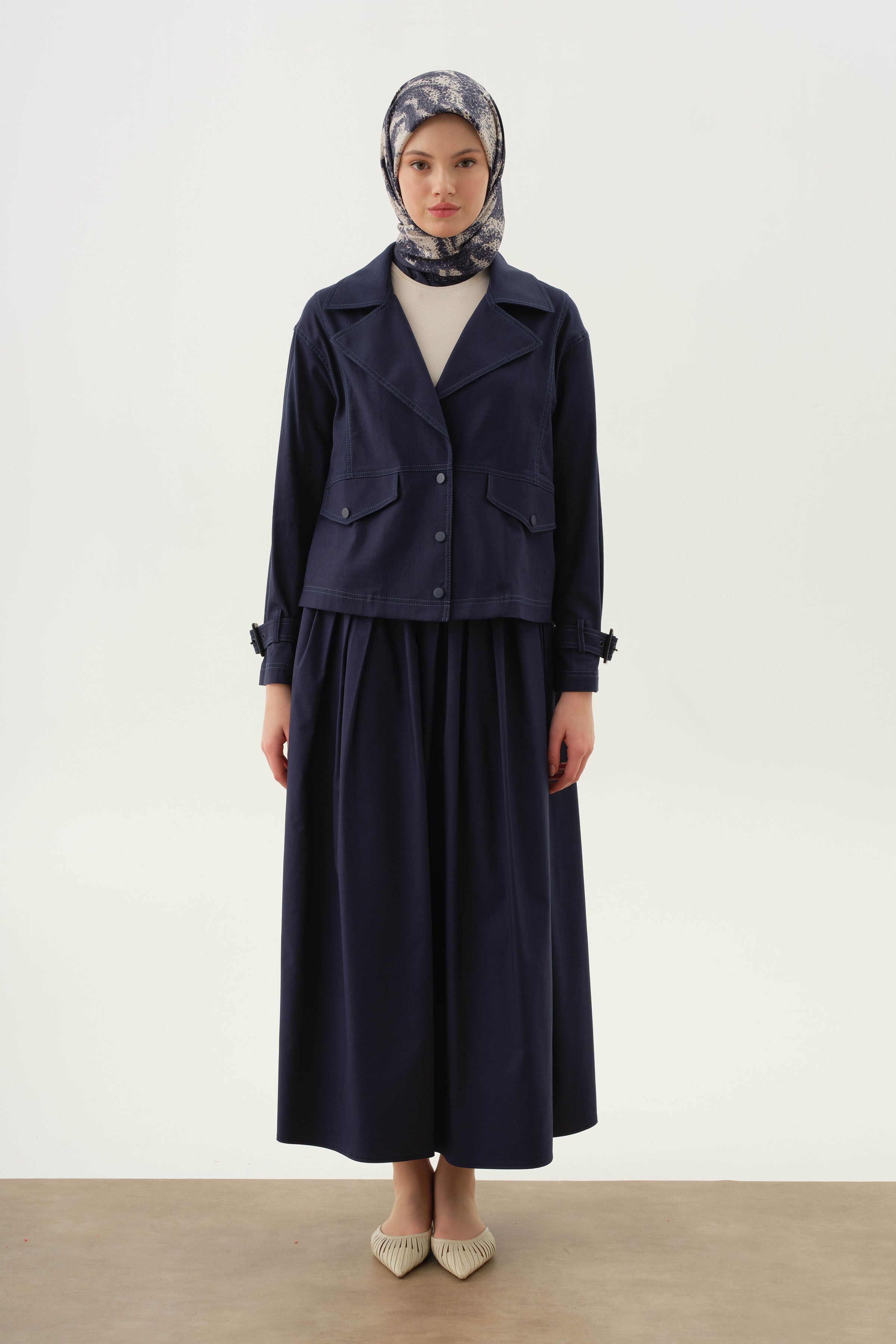 Cepsiz Pileli Etek - Lacivert TUGBA