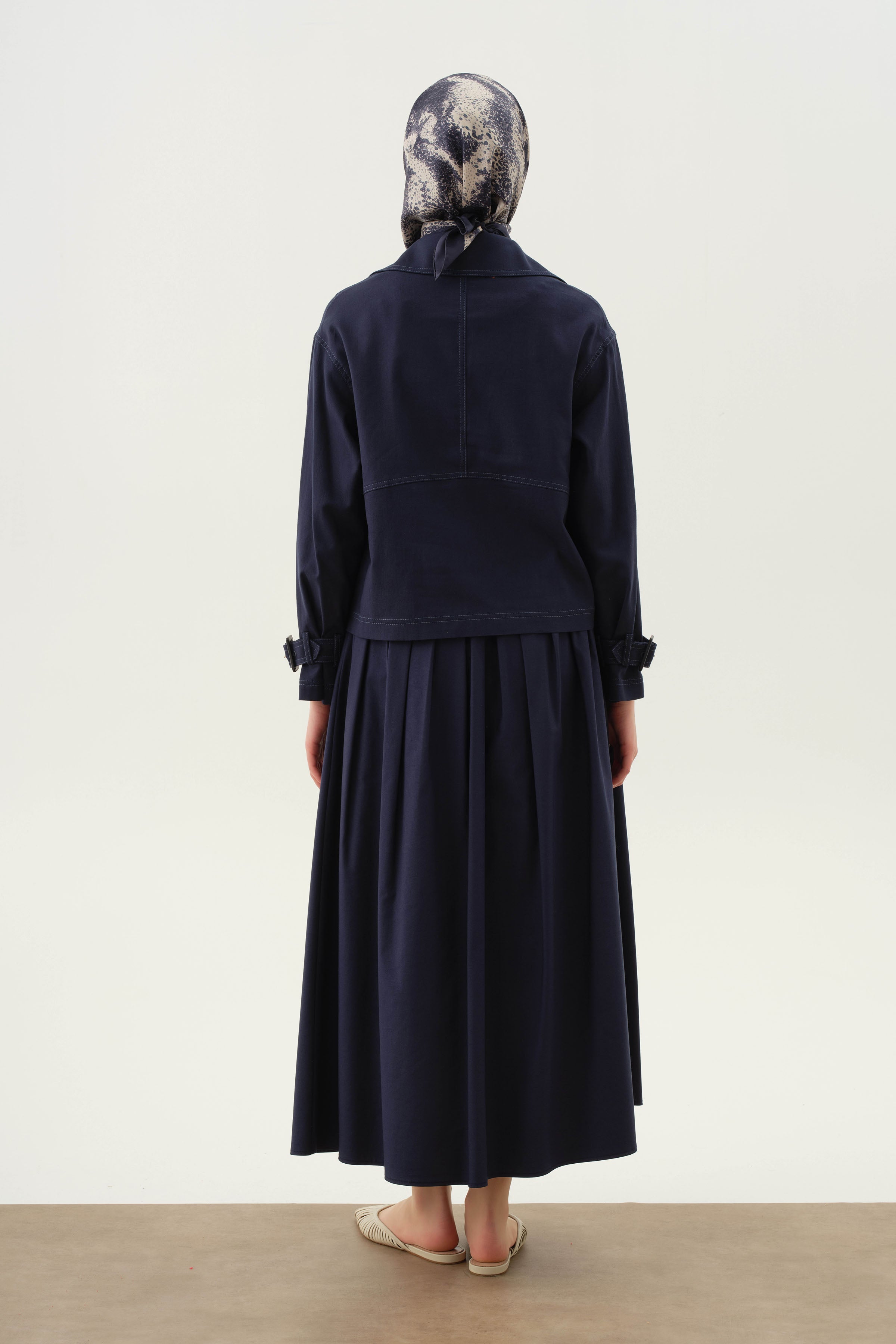 Cepsiz Pileli Etek - Lacivert TUGBA