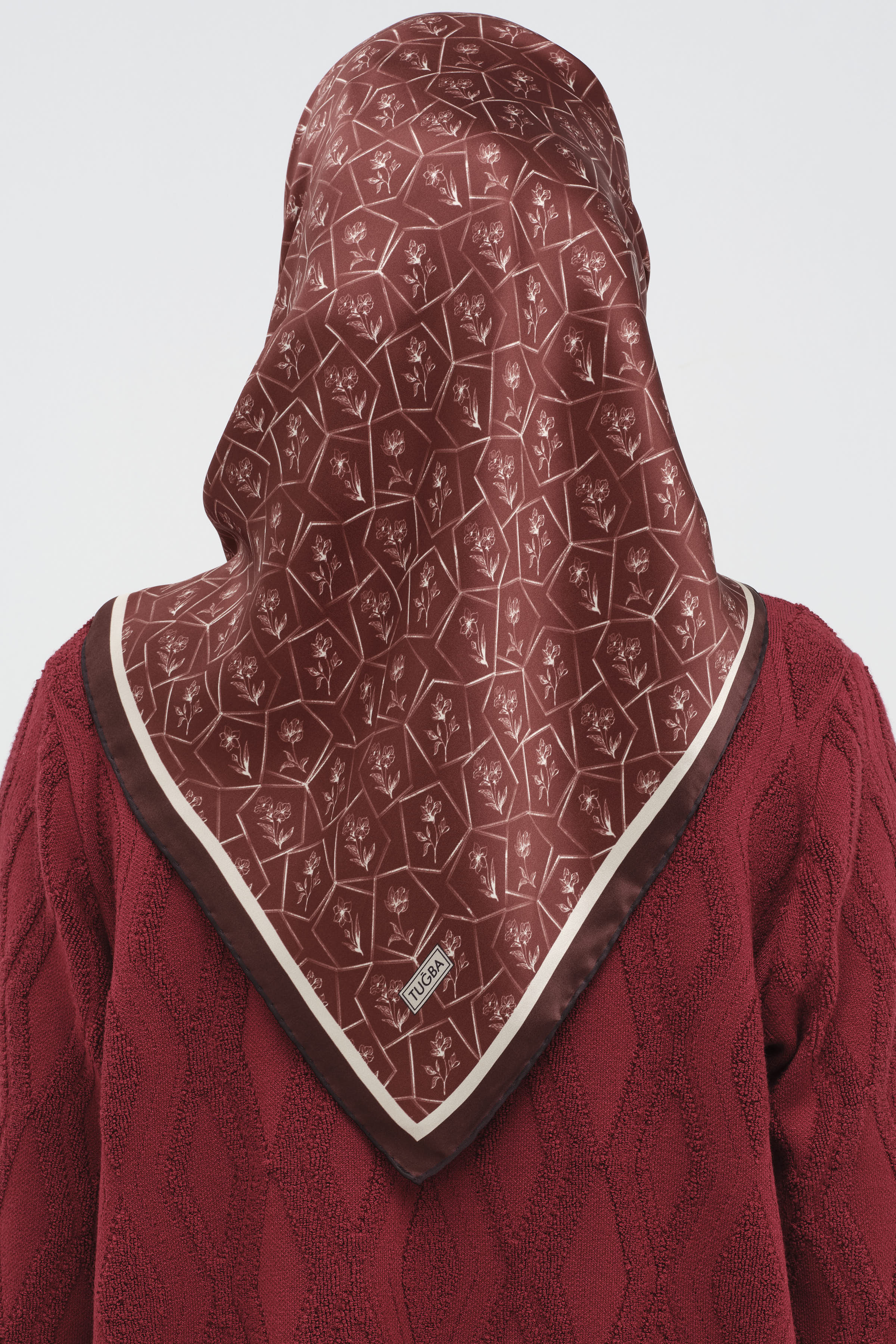 Çerçeveli Sura İpek Eşarp - Kırmızı TUGBA