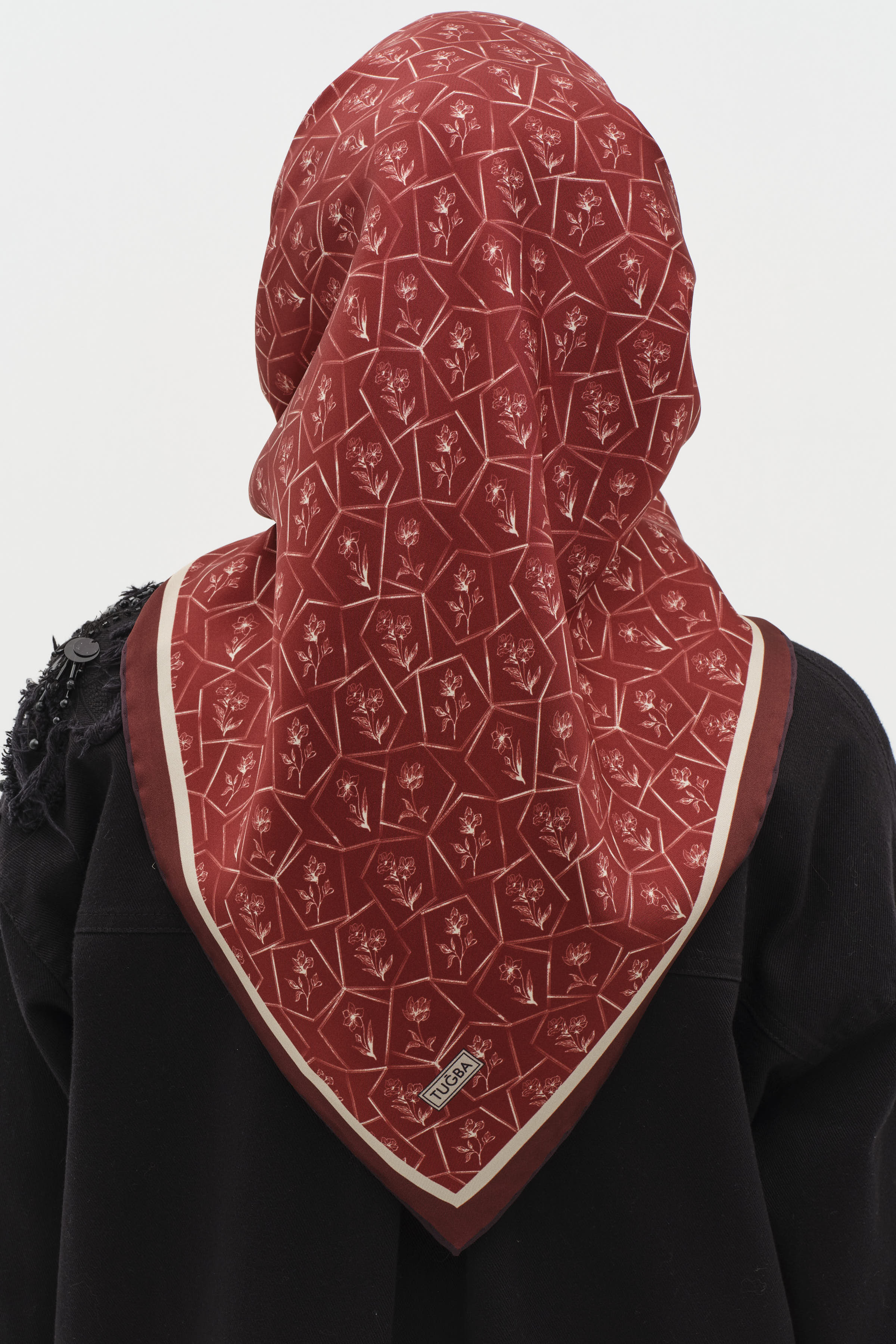 Çerçeveli Twill İpek Eşarp - Kırmızı TUGBA