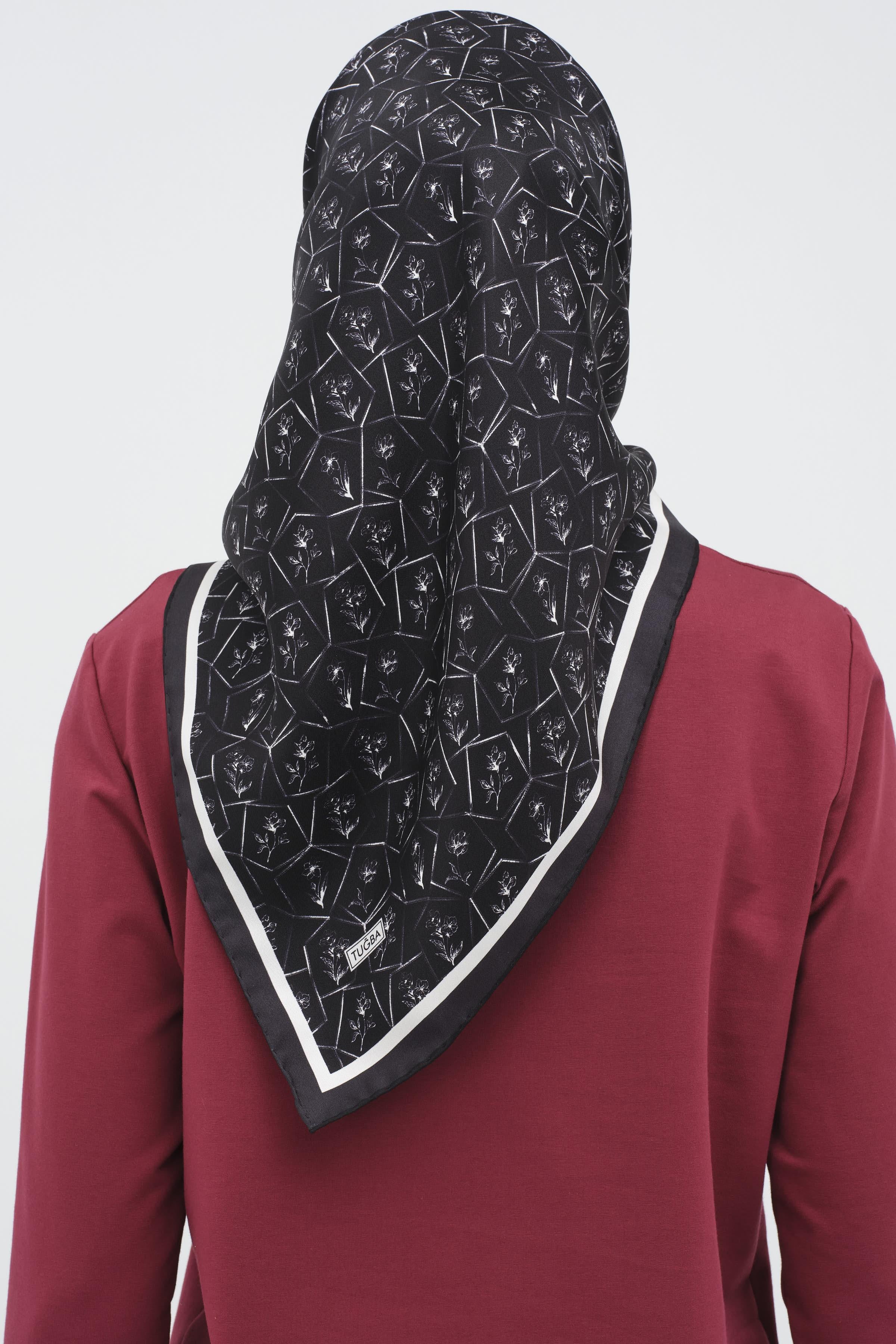 Çerçeveli Twill İpek Eşarp - Siyah TUGBA