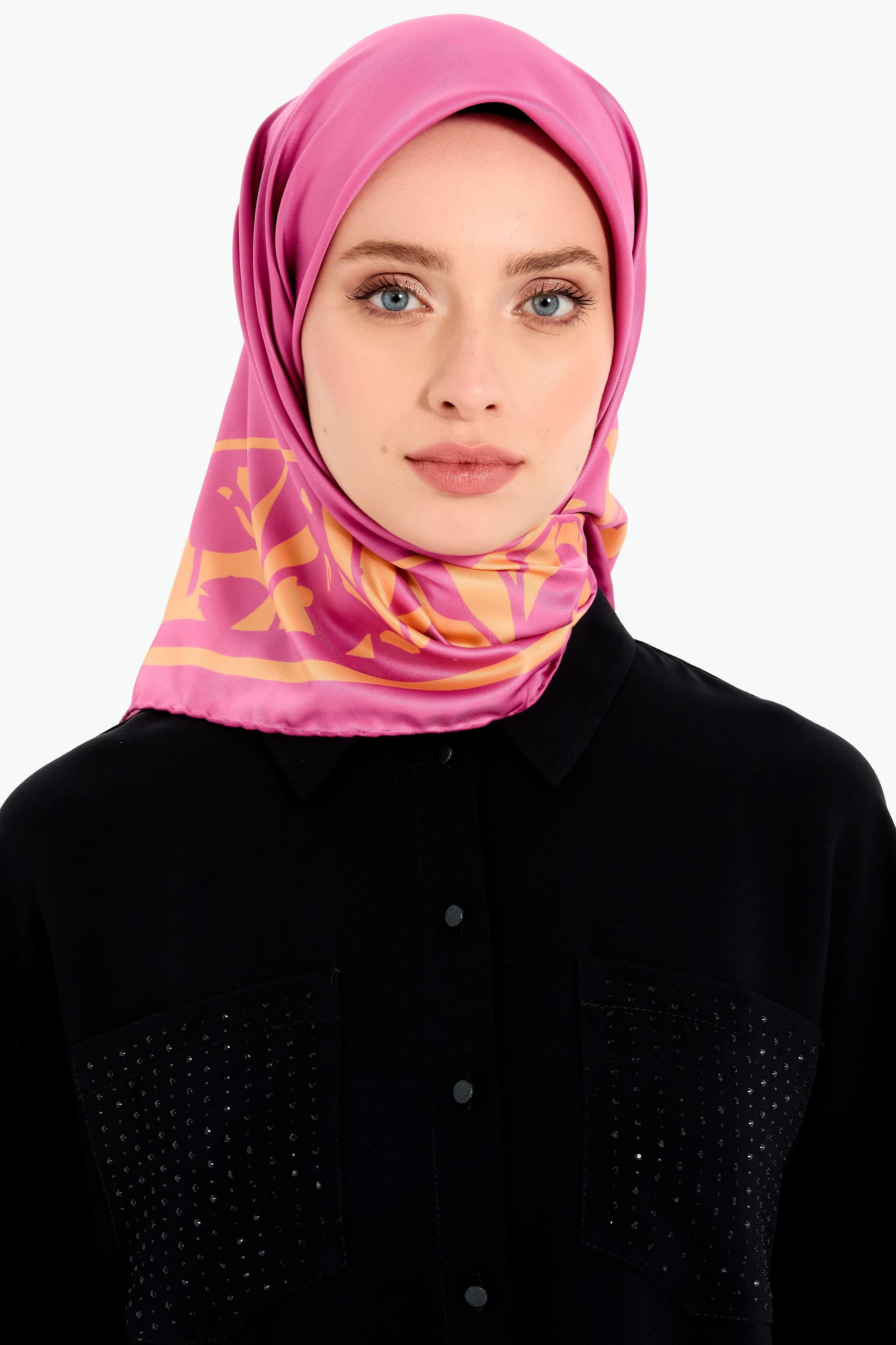 Çiçek Çerçeve Desenli Stil Eşarp - Pembe TUGBA