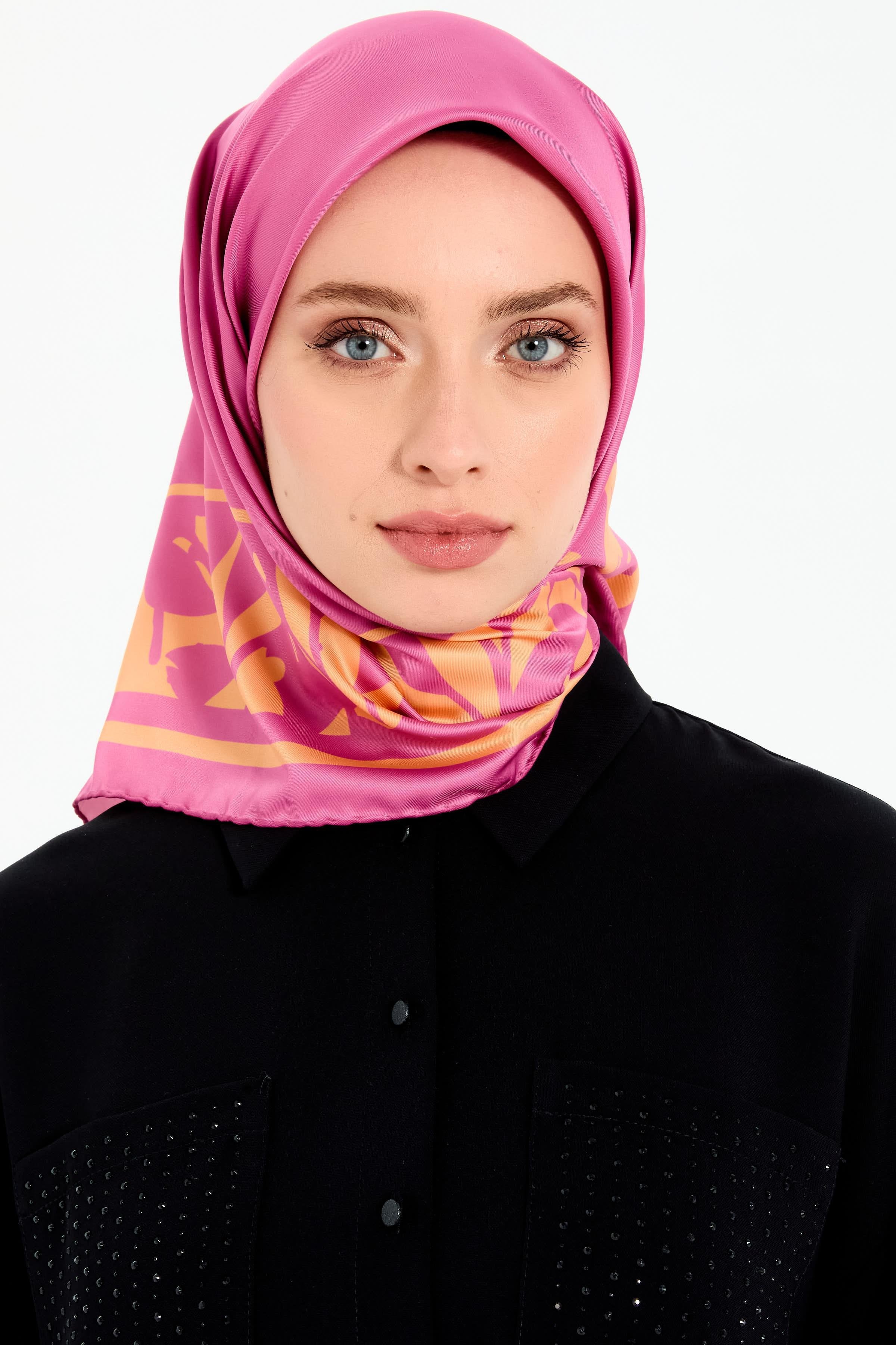 Çiçek Çerçeve Desenli Stil Eşarp - Pembe TUGBA