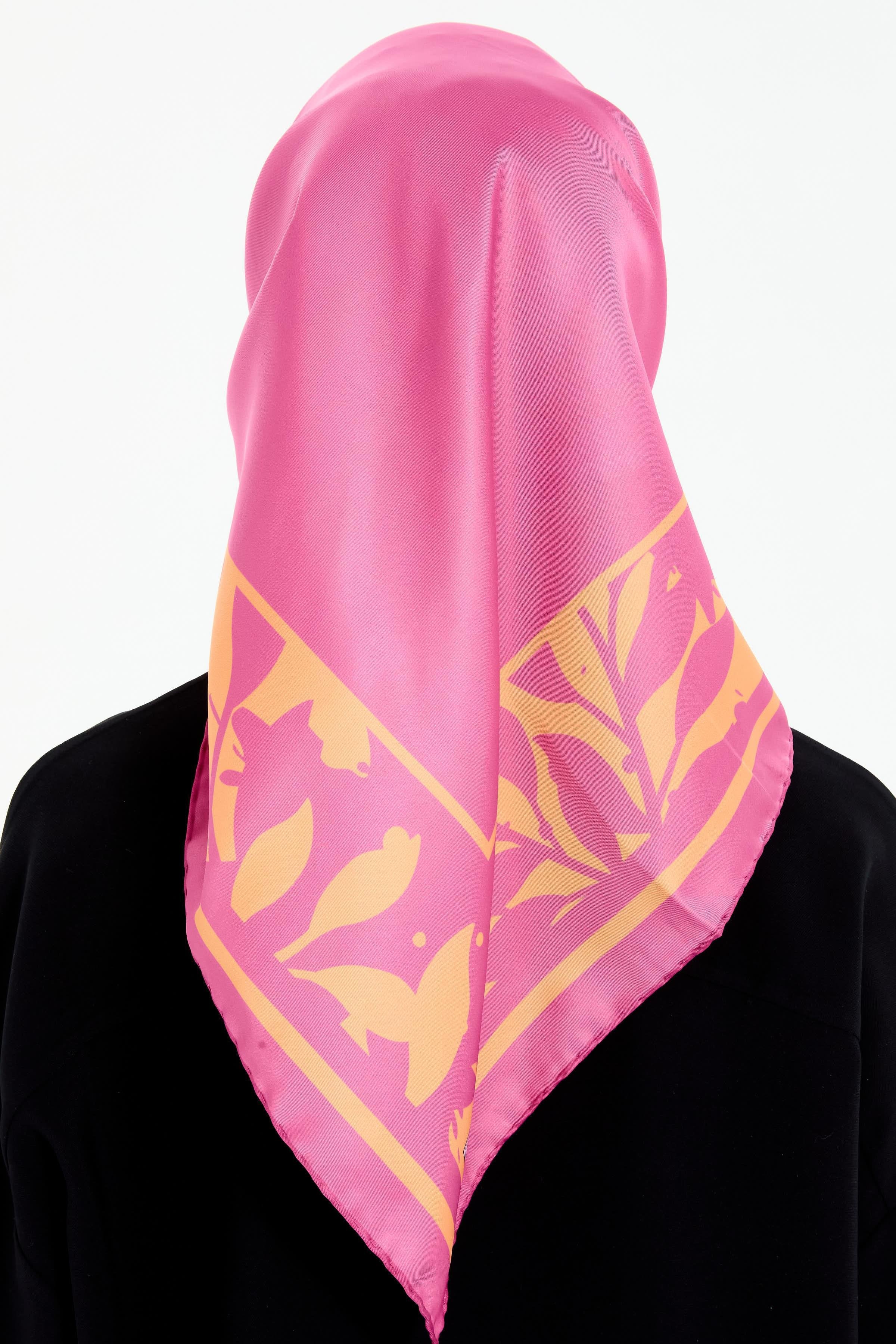 Çiçek Çerçeve Desenli Stil Eşarp - Pembe TUGBA