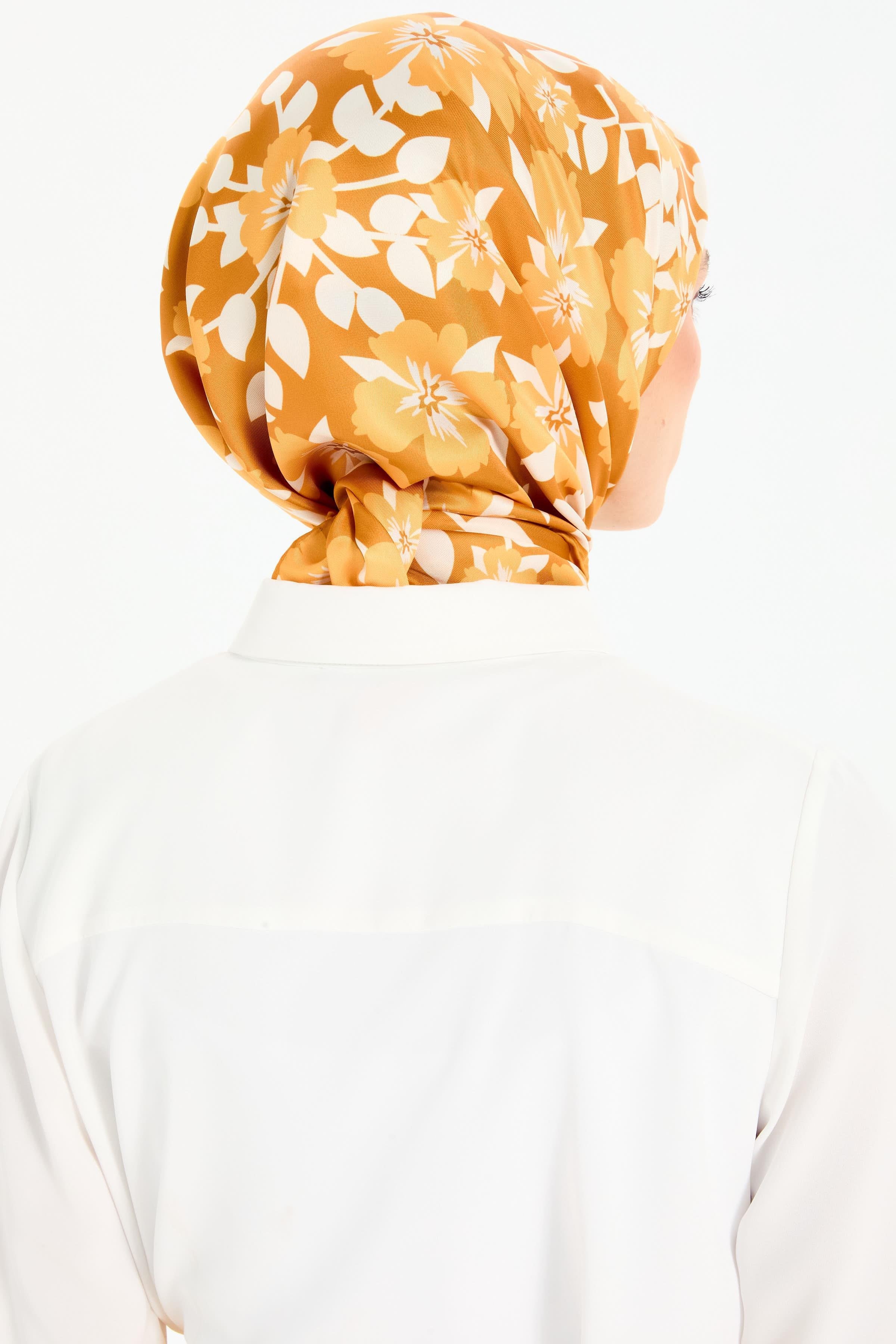 Çiçek Desenli Stil Eşarp - Turuncu TUGBA