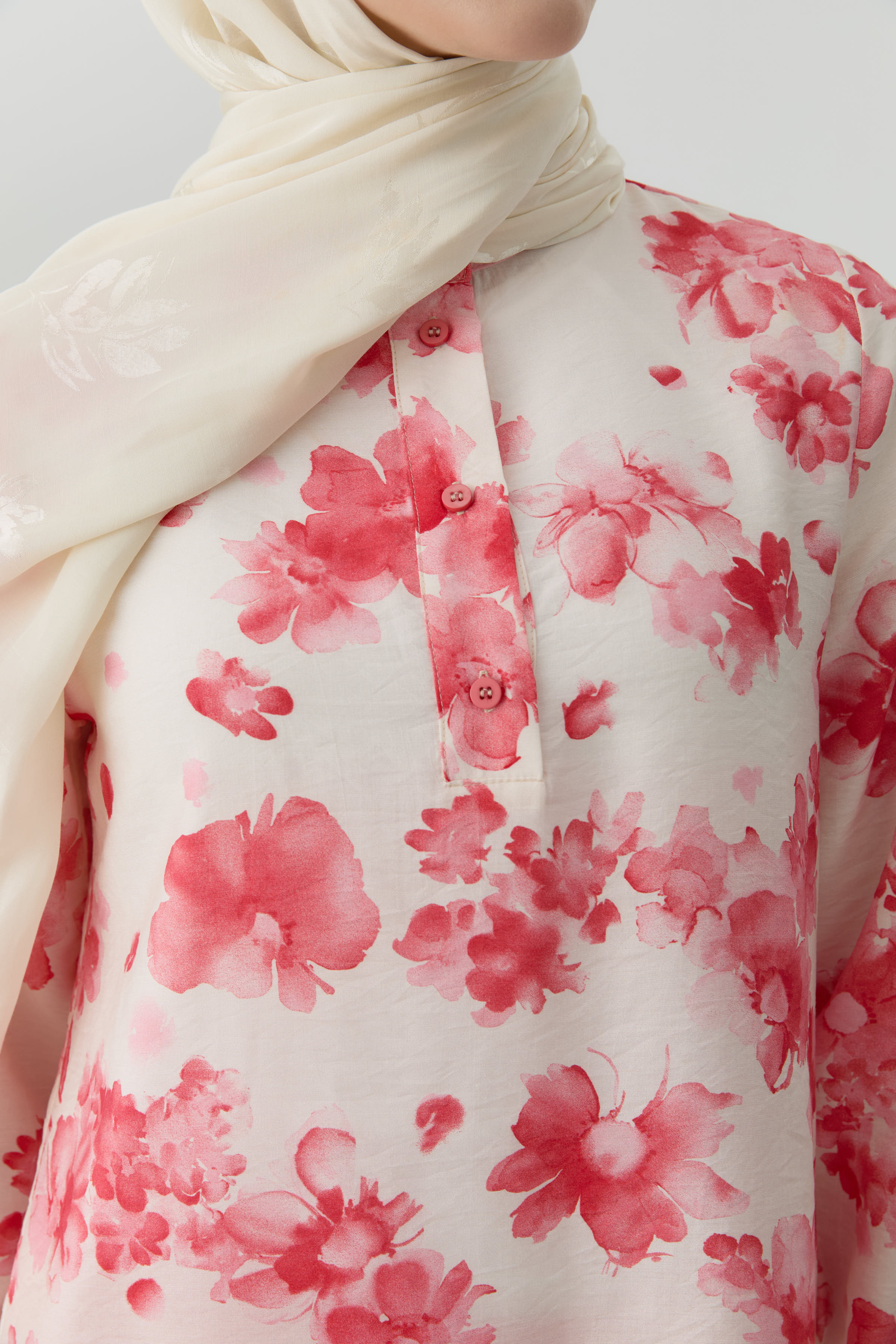 Çiçek Desenli Yırtmaçlı Tunik - Pembe TUGBA