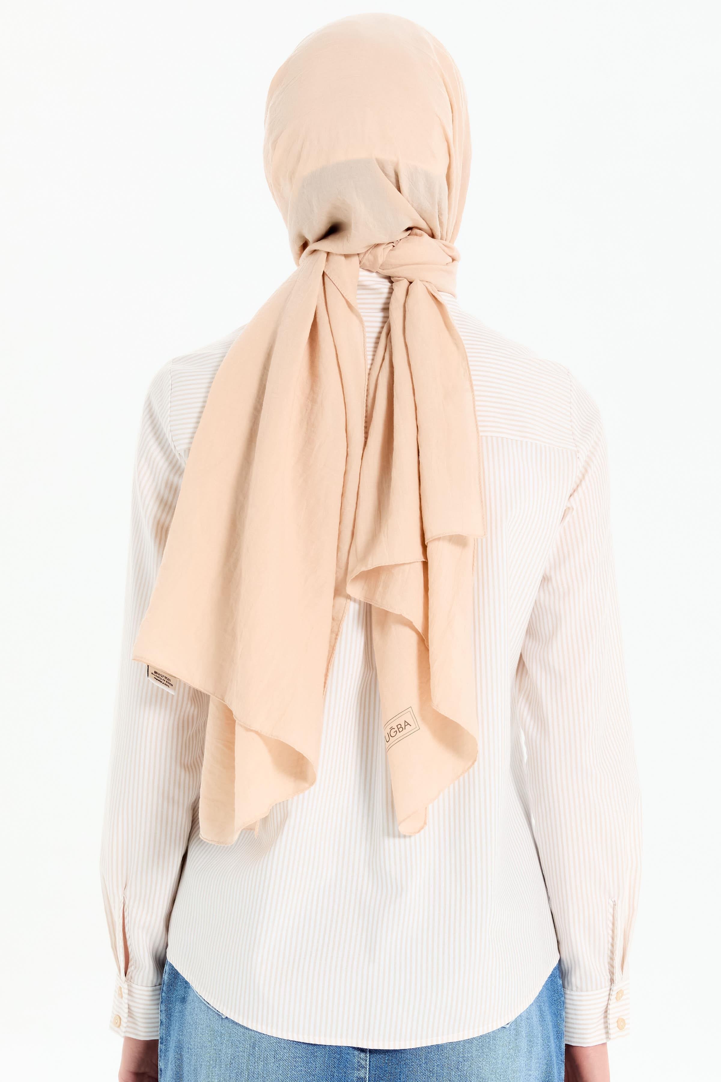 Çiçek Nakışlı Çizgili Gömlek - Bej TUGBA