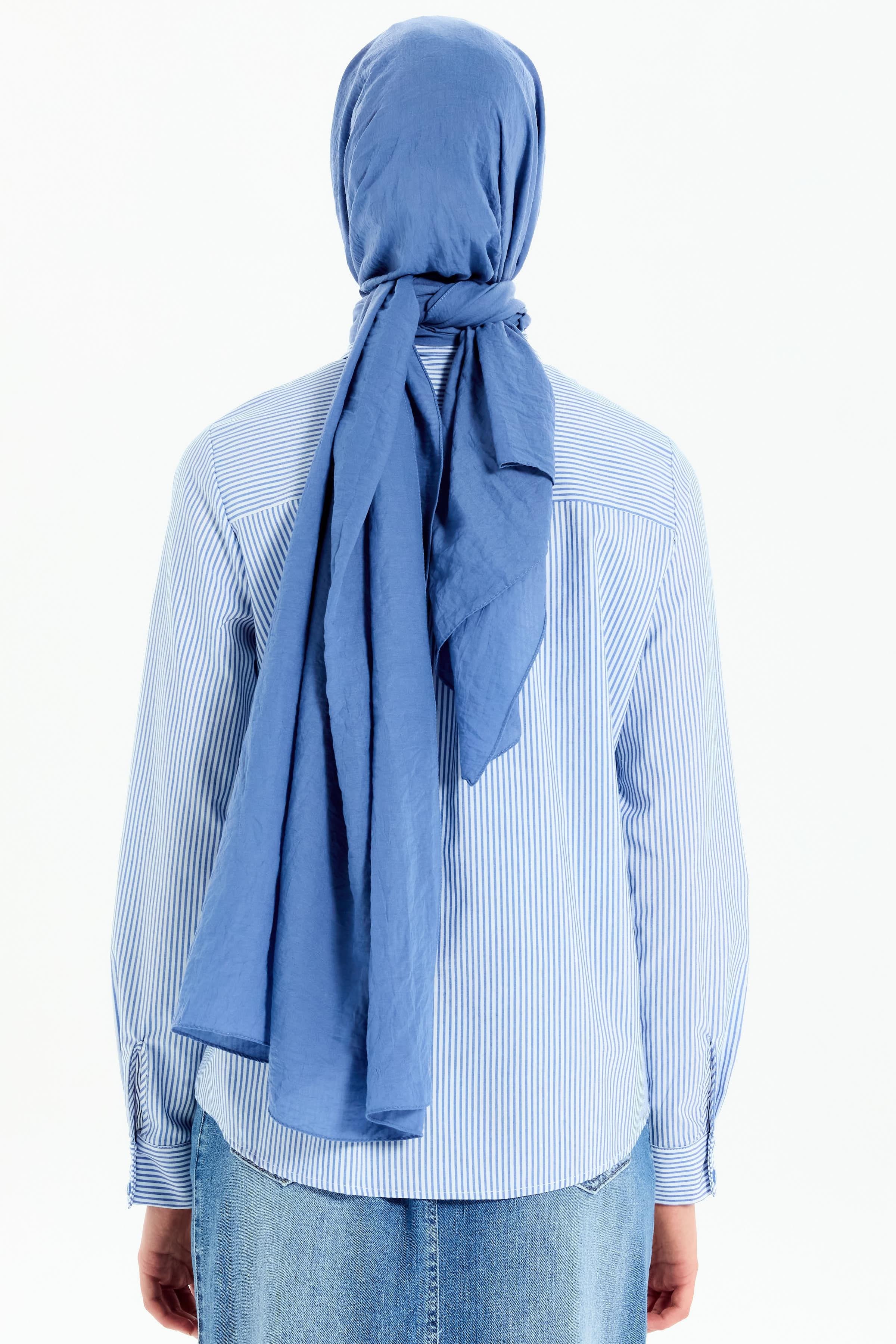 Çiçek Nakışlı Çizgili Gömlek - Mavi TUGBA