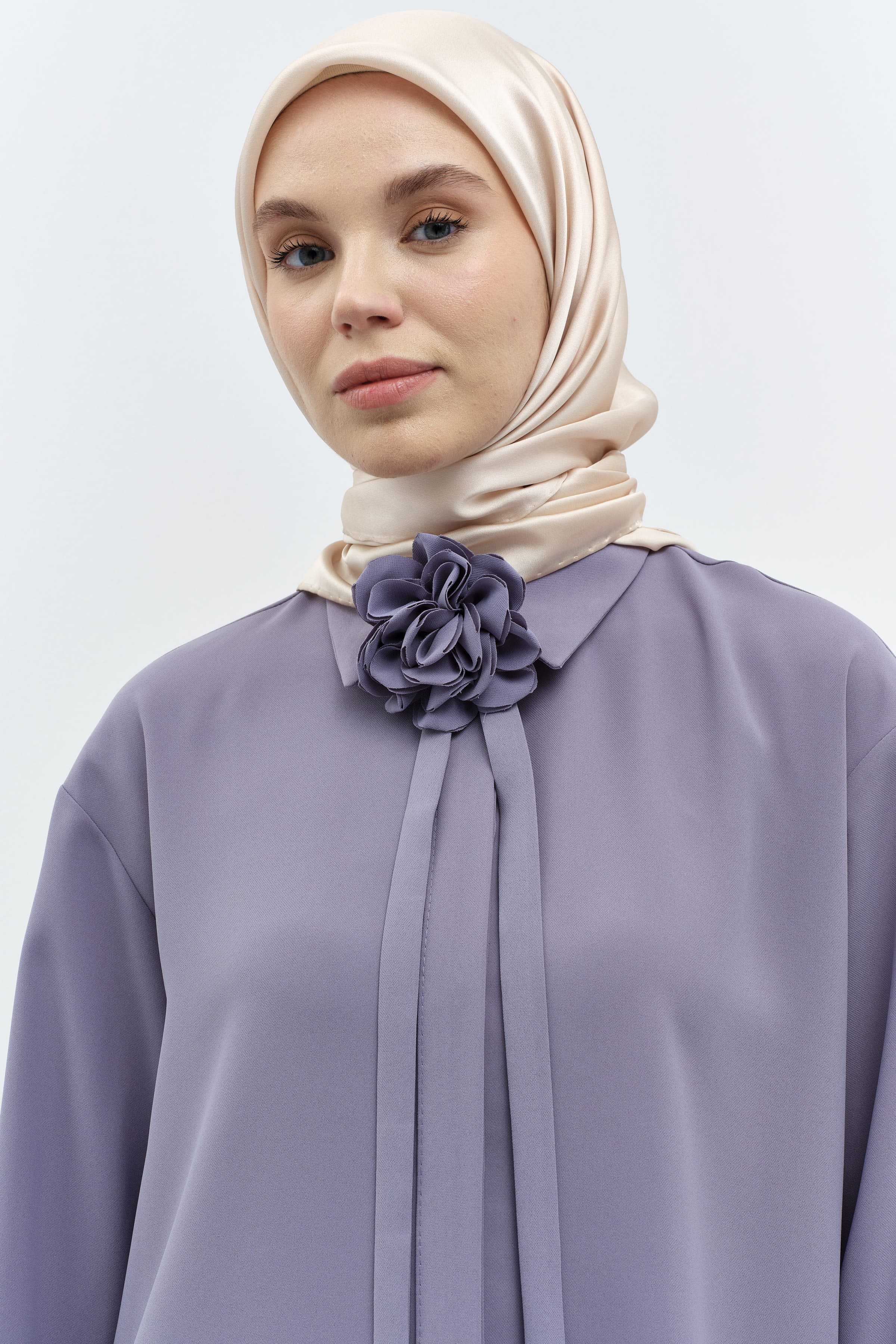 Çiçekli Kravat Detaylı Tunik - Lila TUGBA