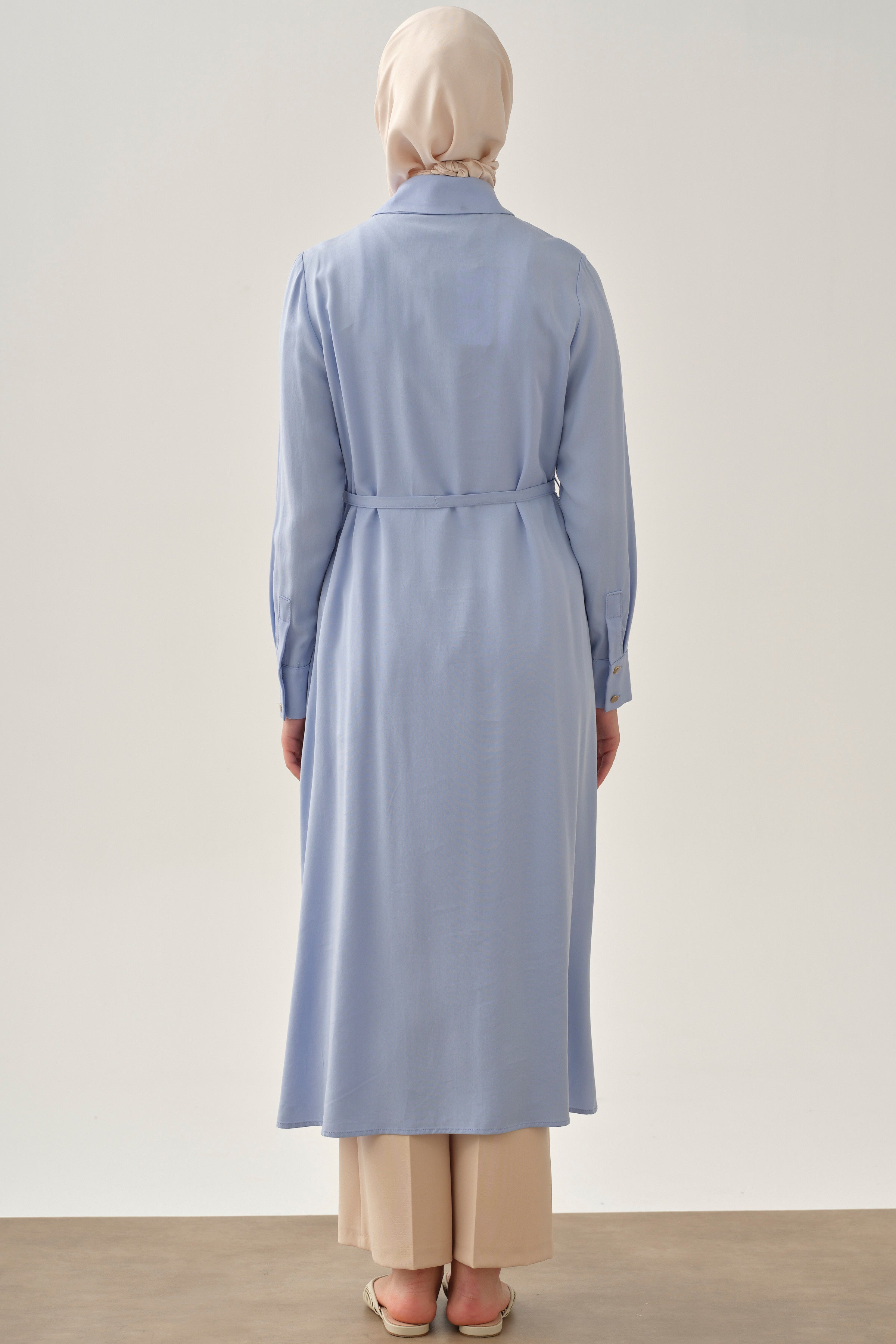 Çift Dolama Kemerli Uzun Tunik - Açık Mavi TUGBA