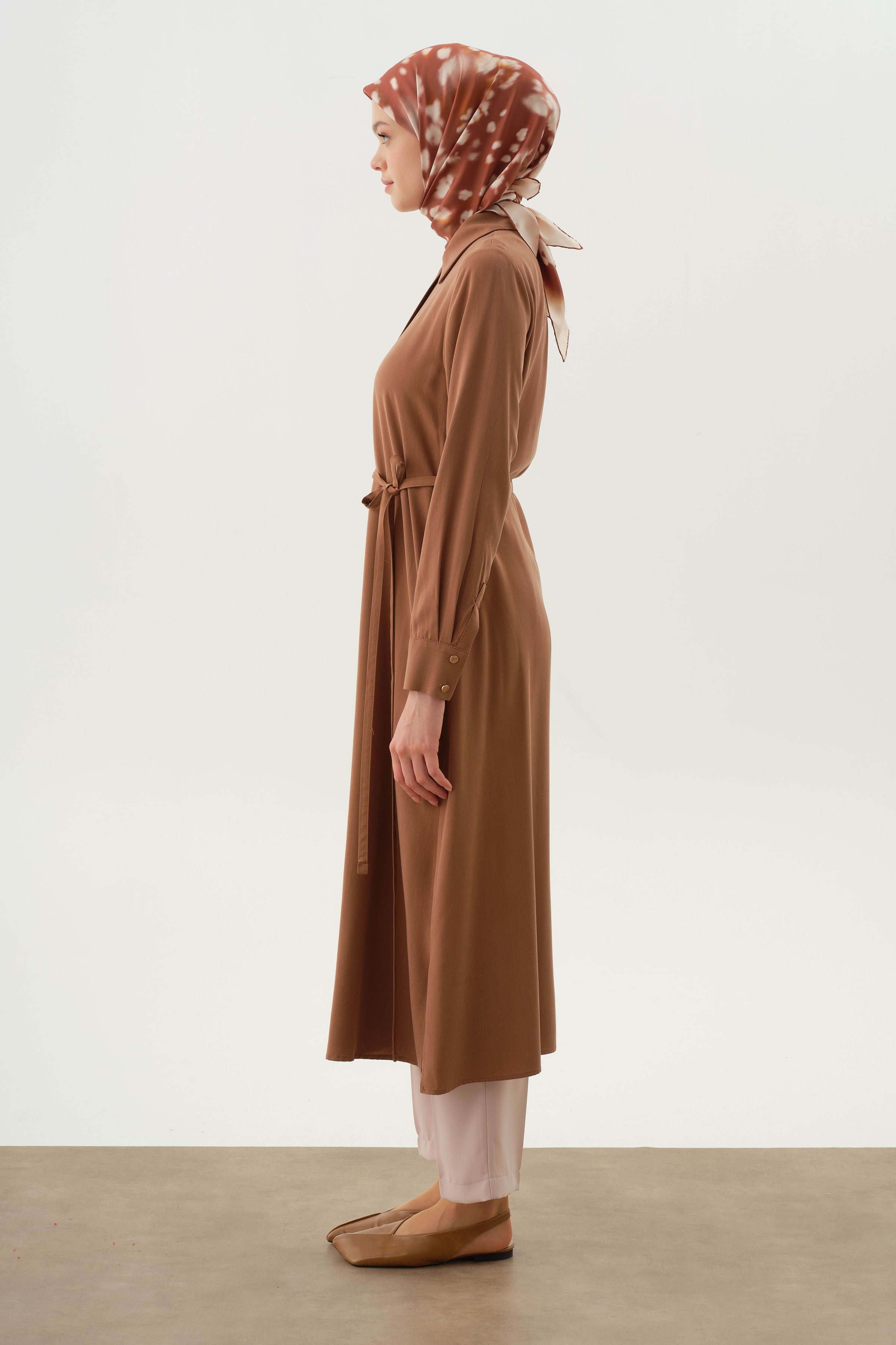 Çift Dolama Kemerli Uzun Tunik - Kahve TUGBA