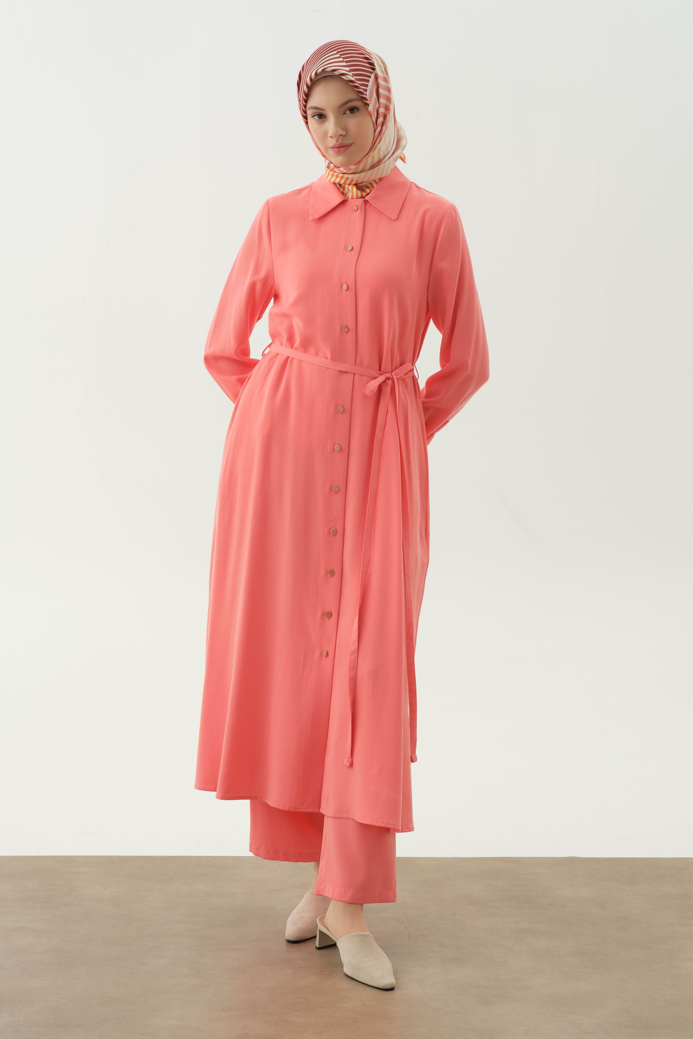 Çift Dolama Kemerli Uzun Tunik - Mercan TUGBA