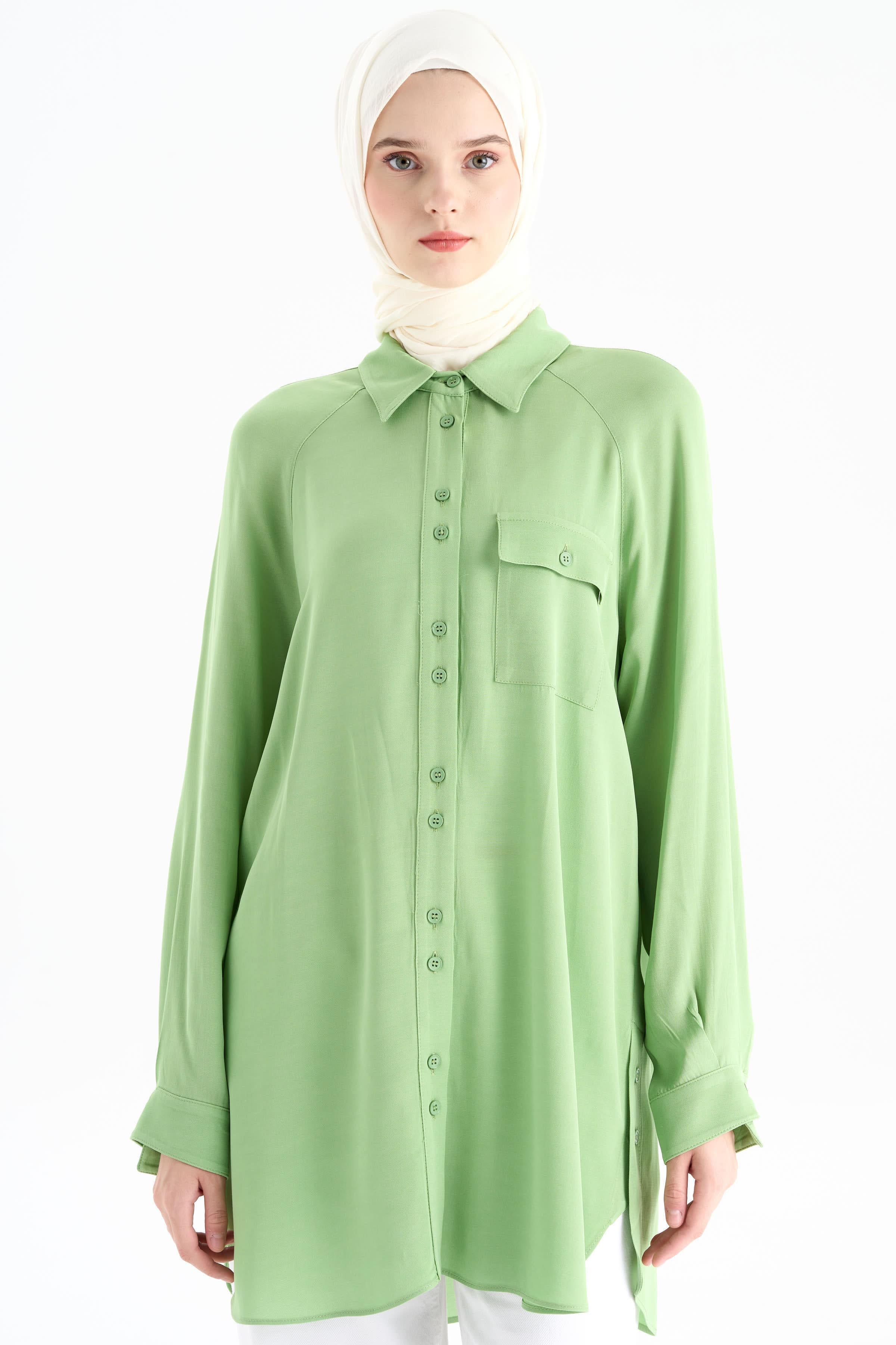 Çift Düğme Detaylı Gömlek - Fıstık Yeşili TUGBA