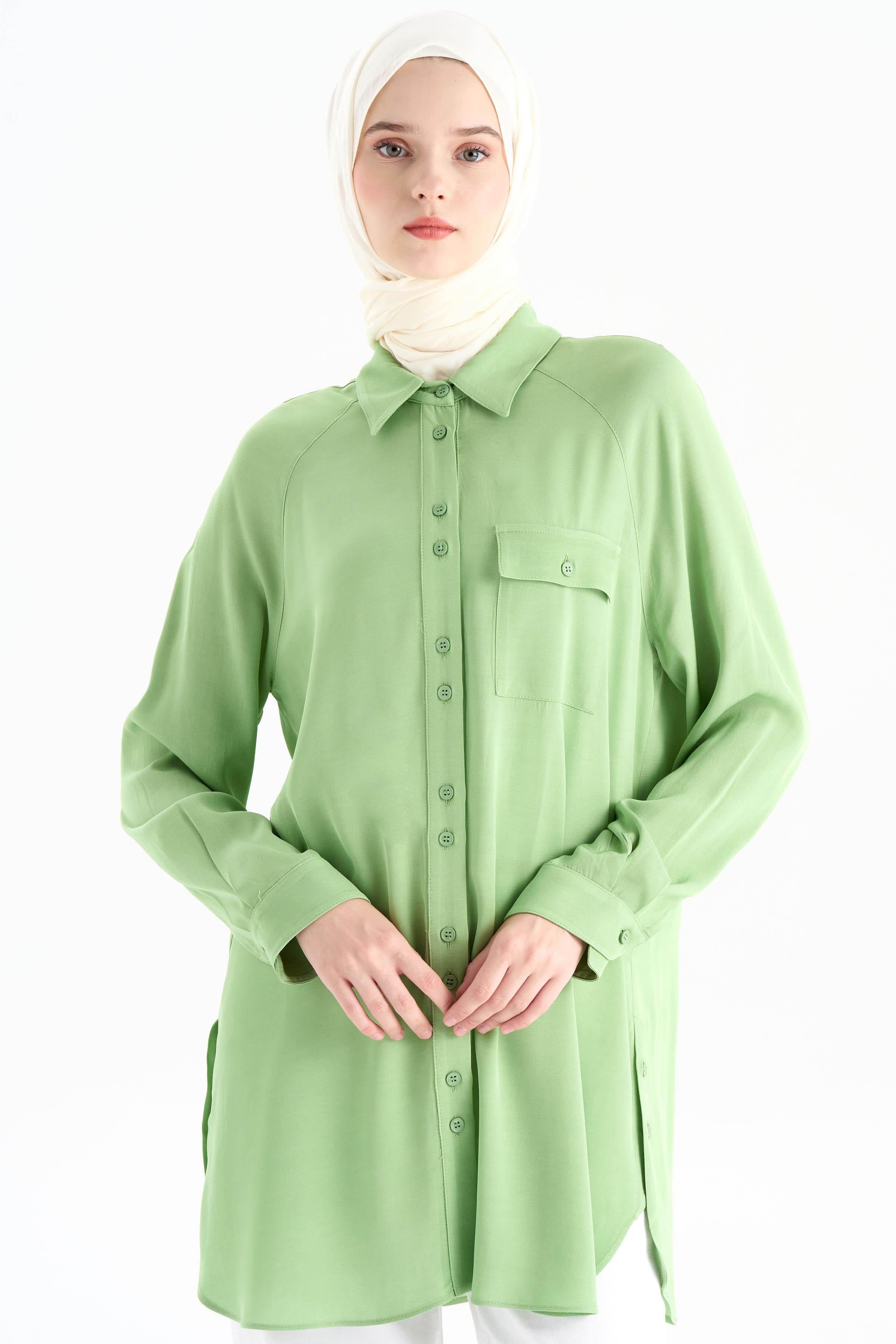 Çift Düğme Detaylı Gömlek - Fıstık Yeşili TUGBA