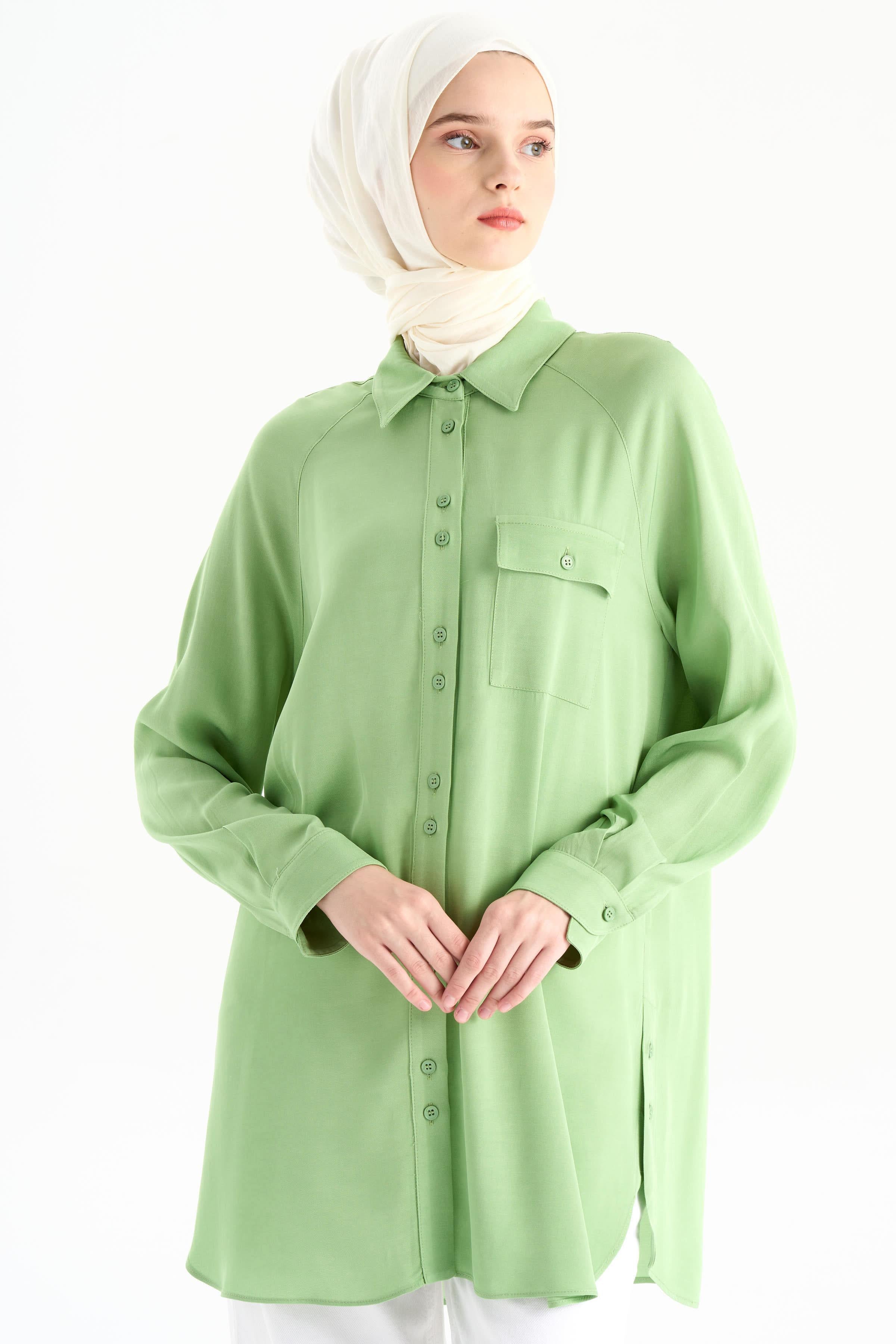 Çift Düğme Detaylı Gömlek - Fıstık Yeşili TUGBA