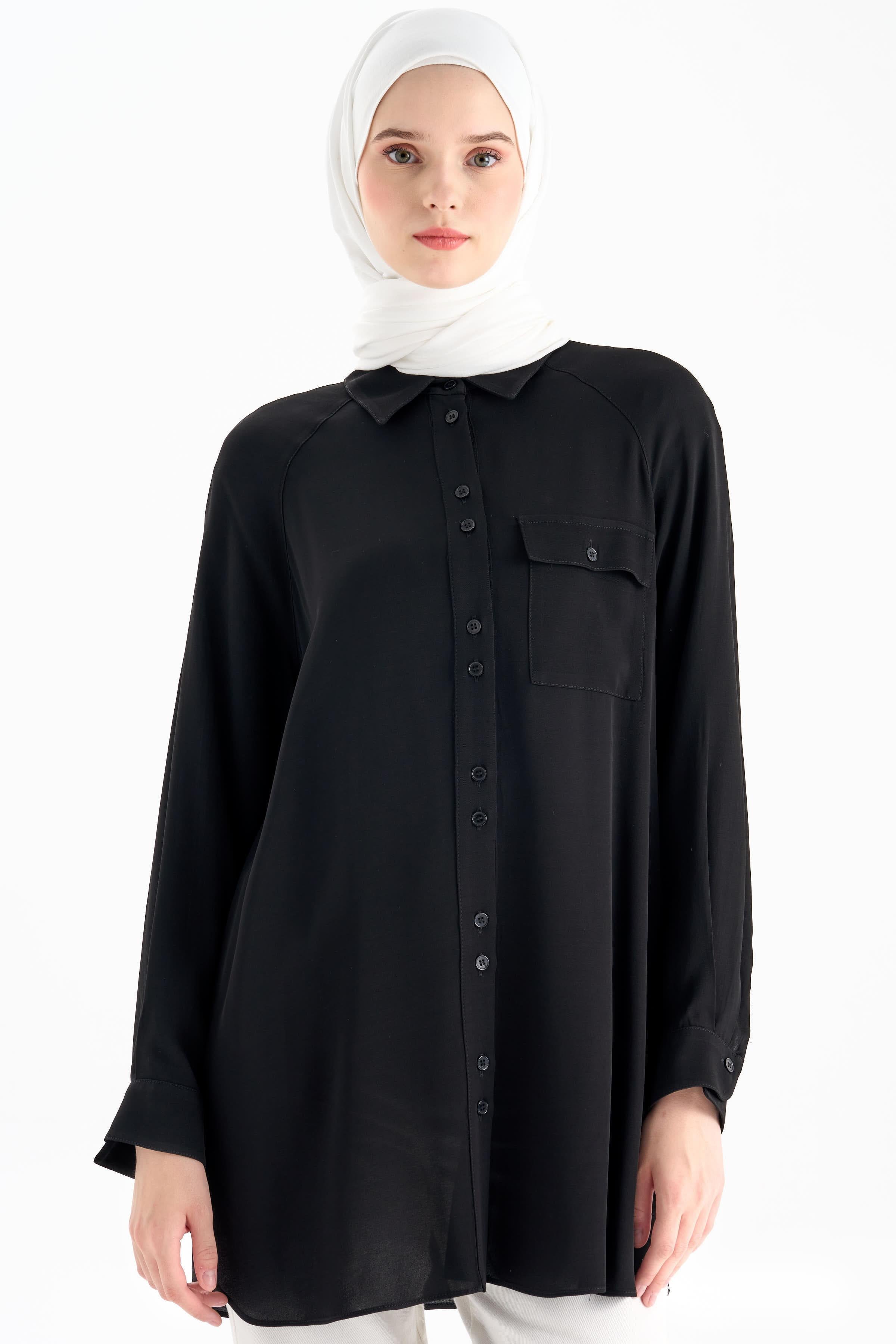 Çift Düğme Detaylı Gömlek - Siyah TUGBA