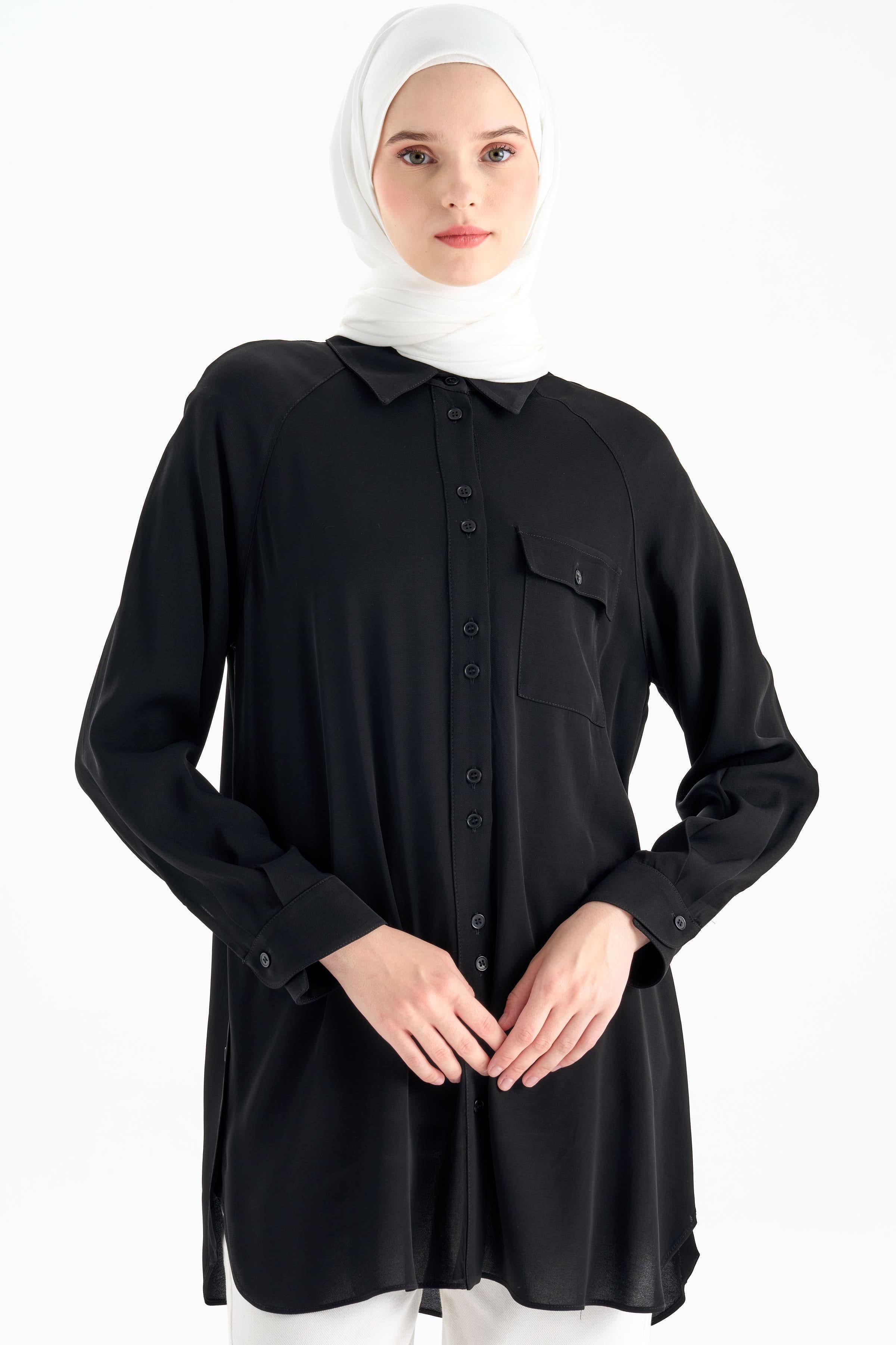 Çift Düğme Detaylı Gömlek - Siyah TUGBA