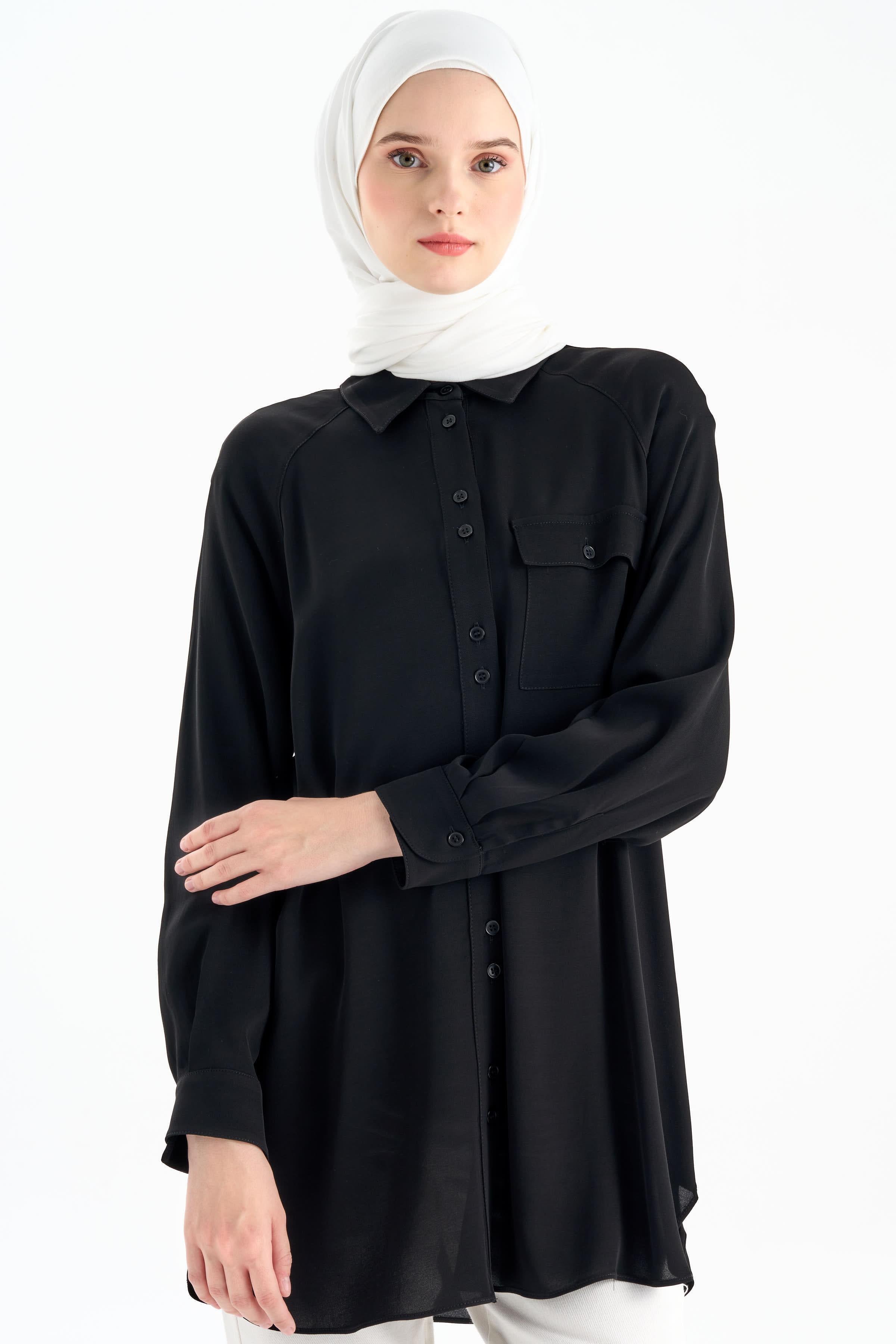 Çift Düğme Detaylı Gömlek - Siyah TUGBA