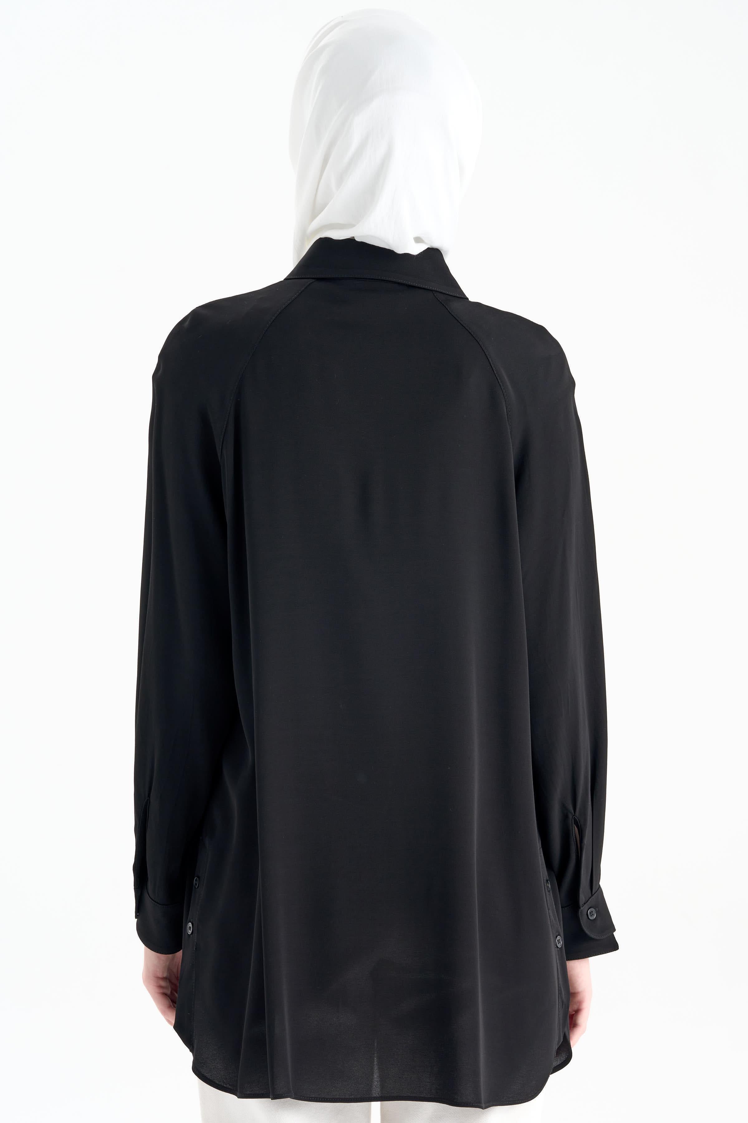 Çift Düğme Detaylı Gömlek - Siyah TUGBA