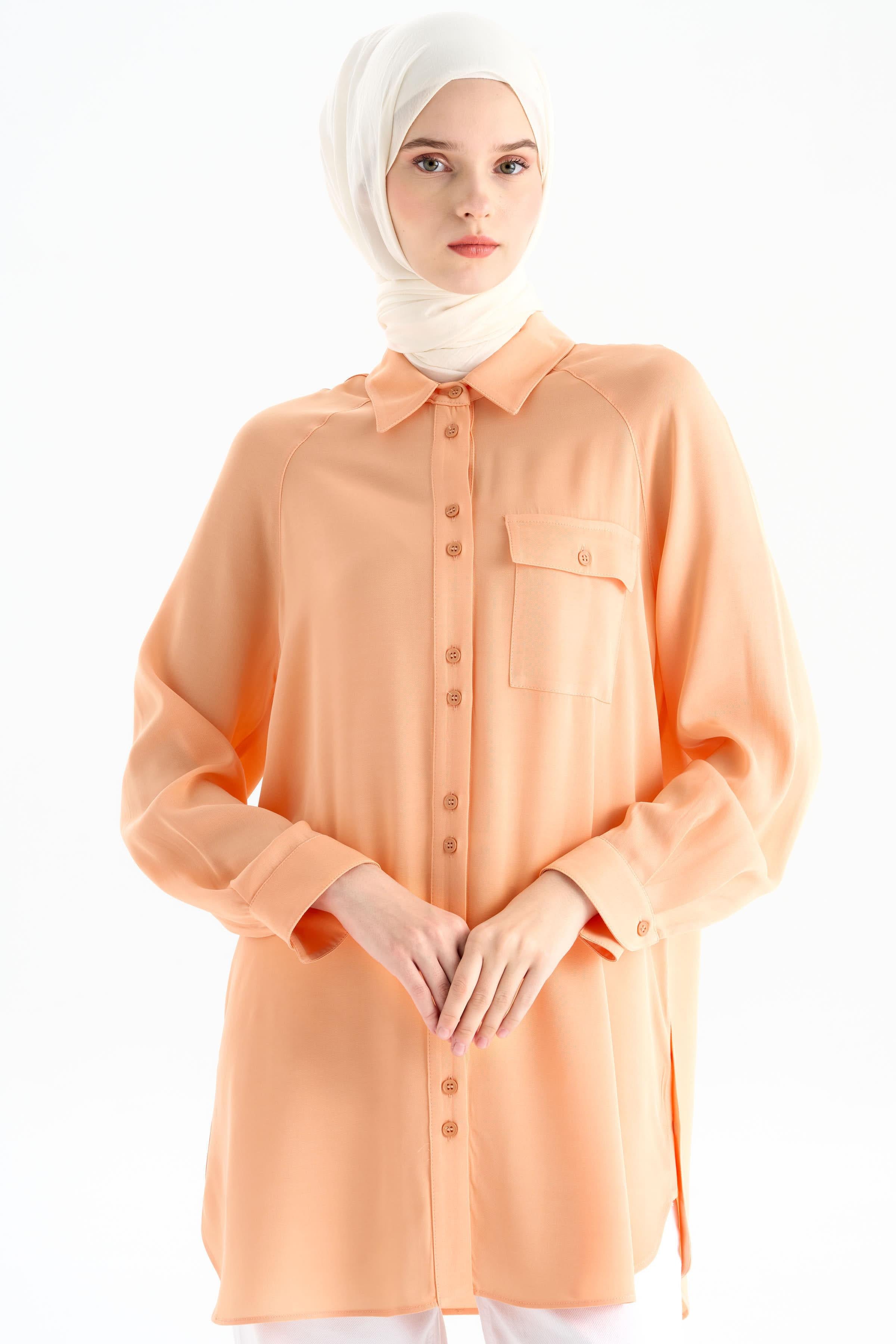 Çift Düğme Detaylı Gömlek - Somon TUGBA